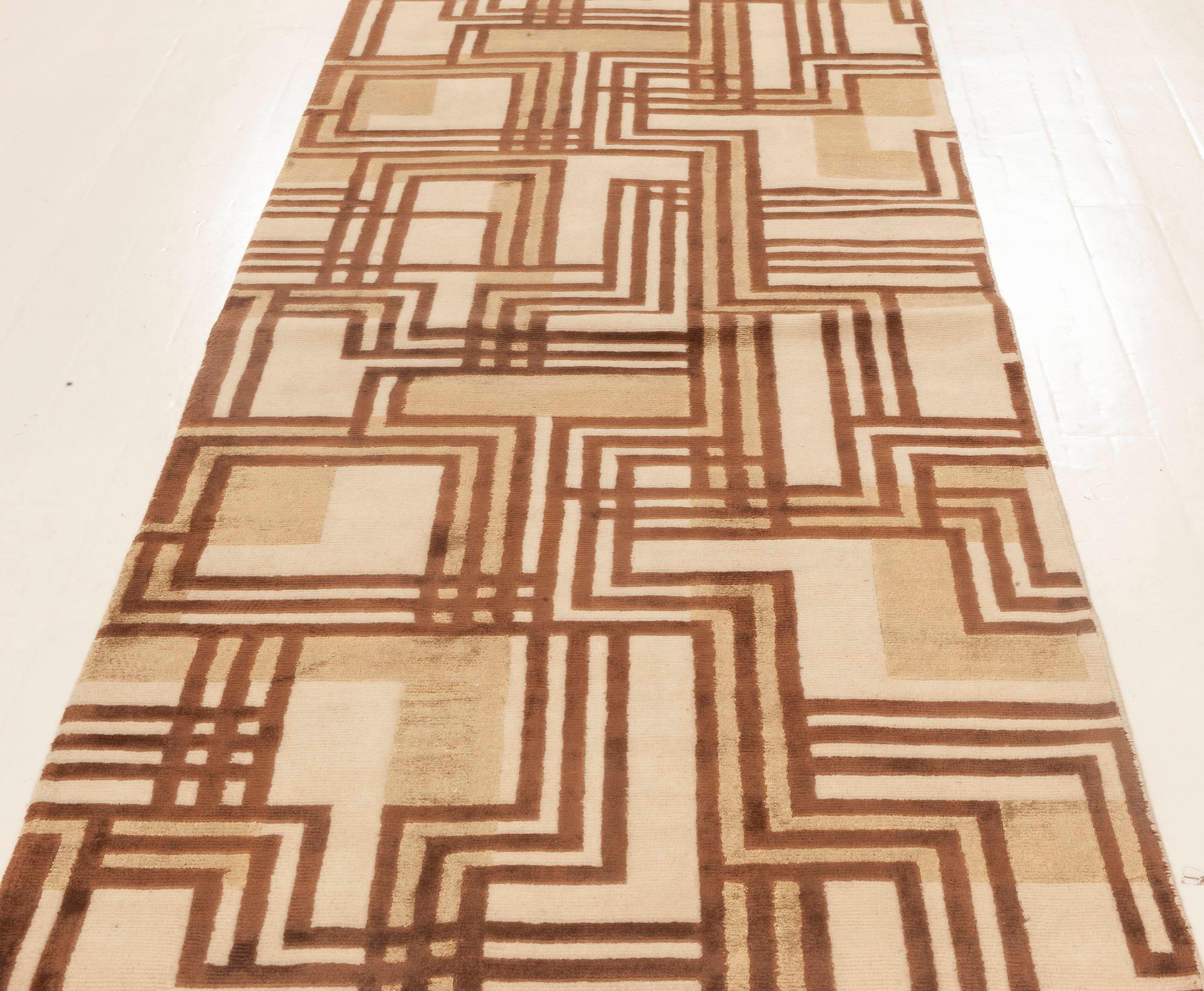 Tapis de couloir contemporain long et étroit géométrique en laine et soie de Doris Leslie Blau Neuf - En vente à New York, NY