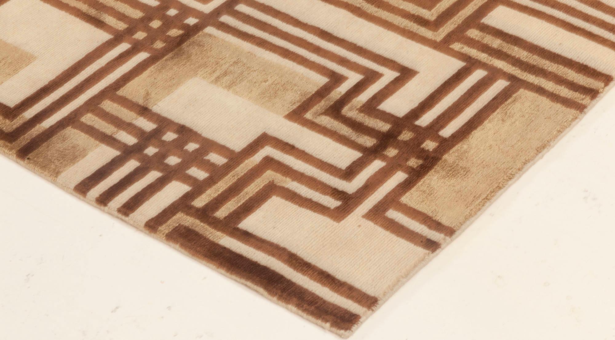 Contemporary Long & Narrow Geometric Wool & Silk Runner by Doris Leslie Blau For Sale 2