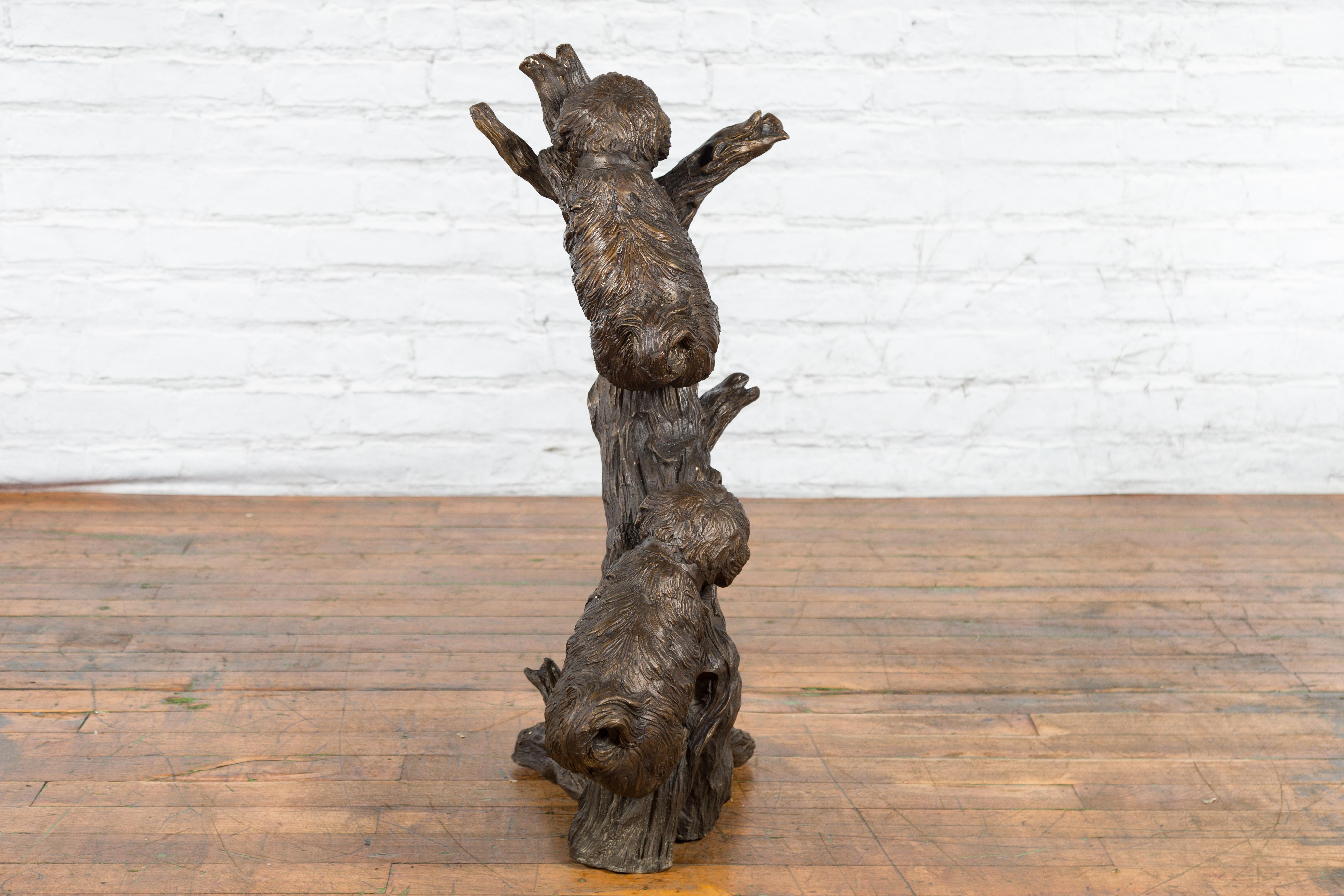 Contemporary Lost Wax Bronze Sculpted Group of Two Dogs Climbing Up a Tree For Sale 6