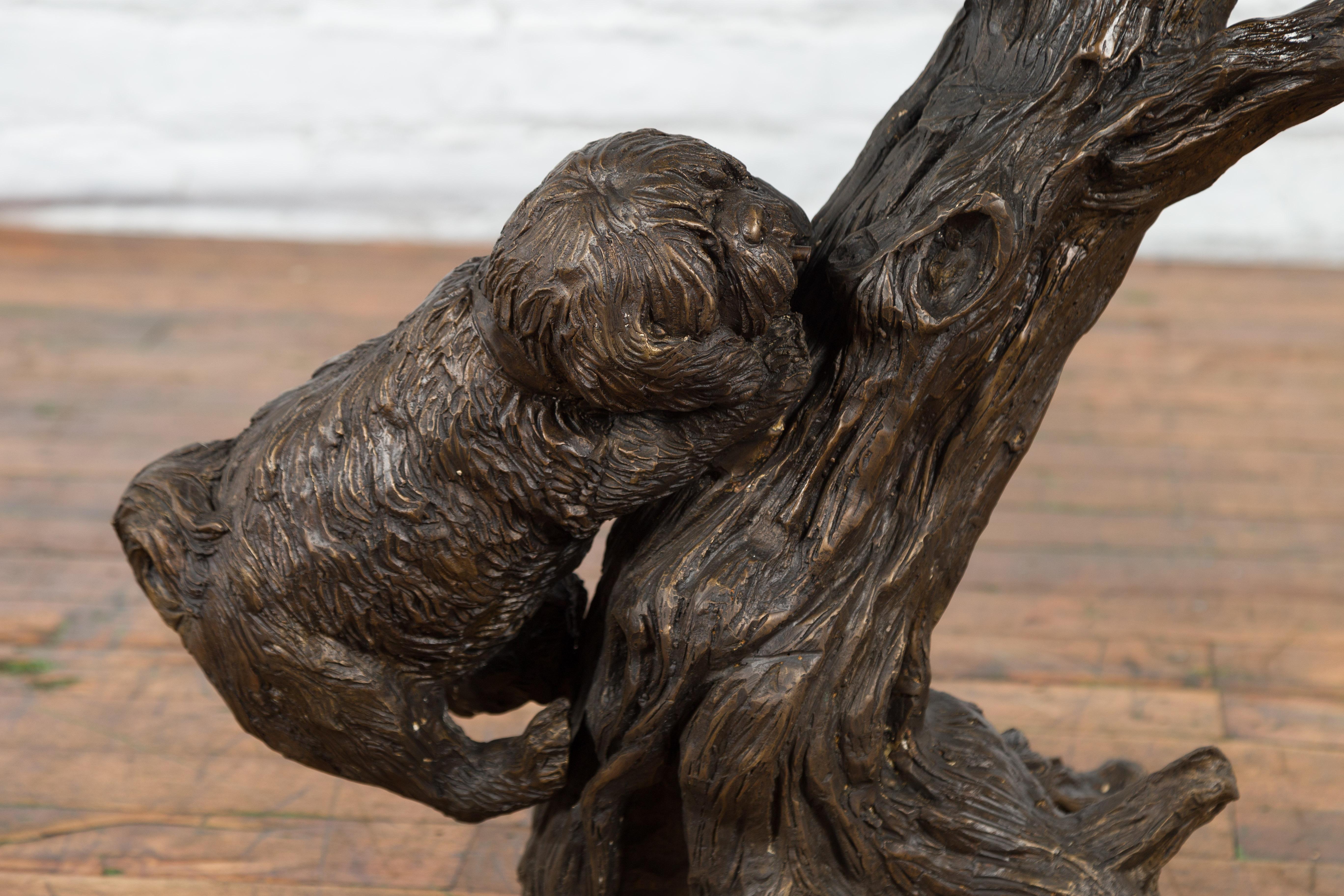 Contemporary Lost Wax Bronze Sculpted Group of Two Dogs Climbing Up a Tree In Good Condition For Sale In Yonkers, NY