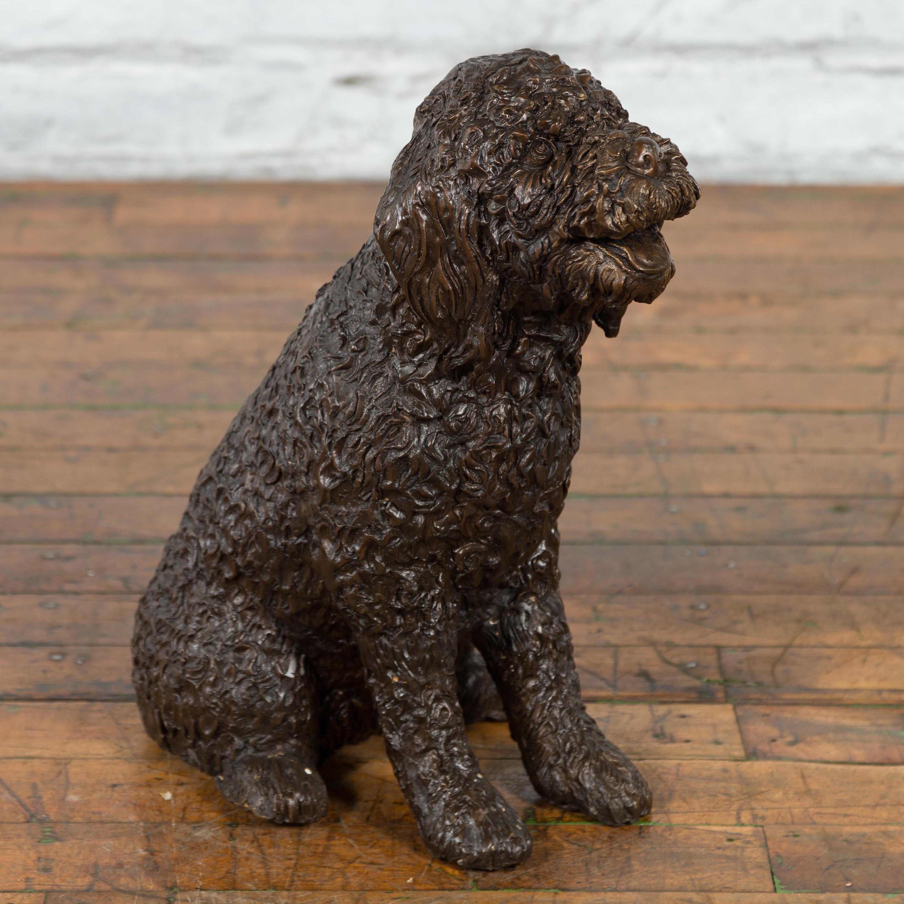 Contemporary Lost Wax Bronze Statue of Max the Labradoodle with Dark Patina In Good Condition In Yonkers, NY