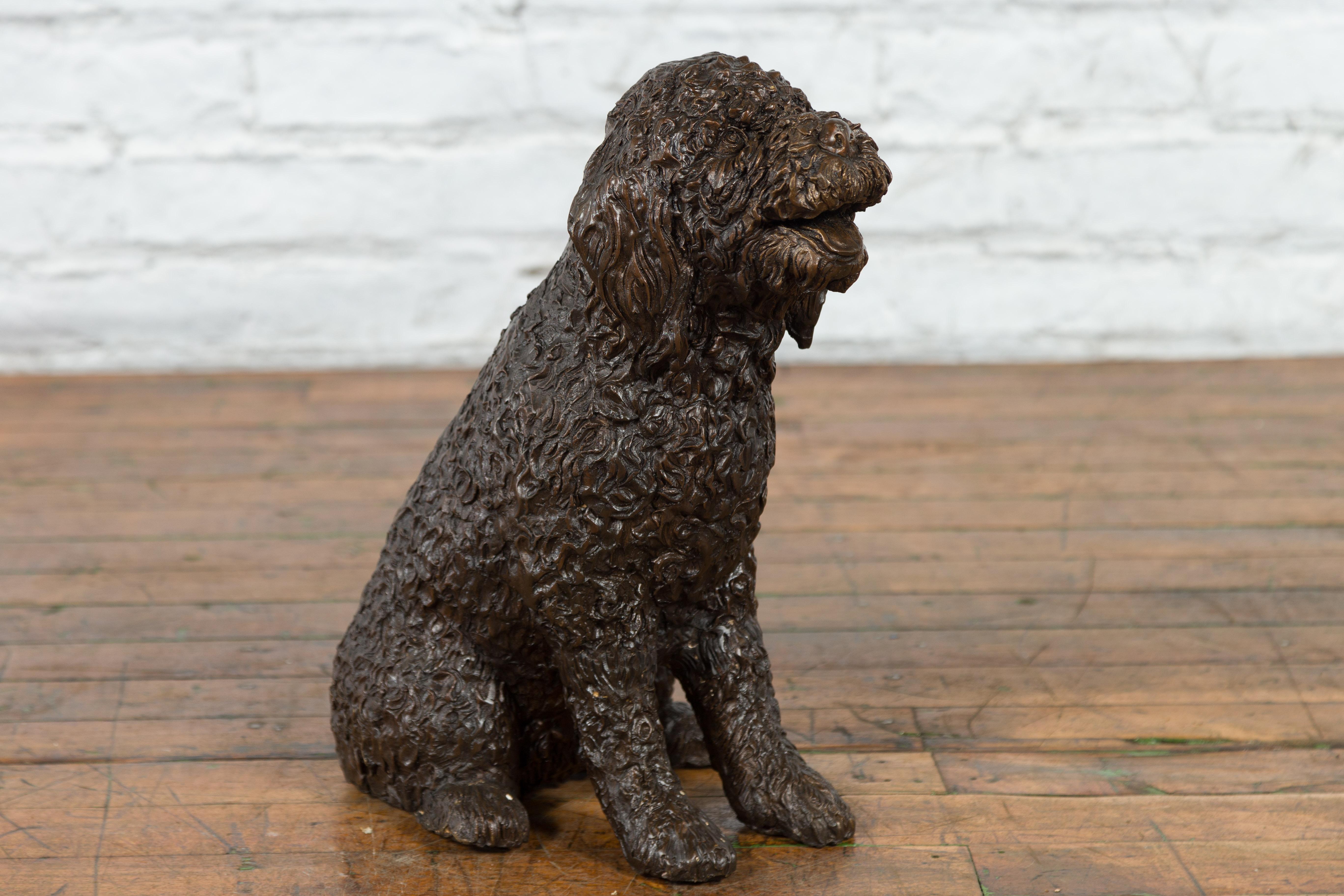 Contemporary Lost Wax Bronze Statue of Max the Labradoodle with Dark Patina 1
