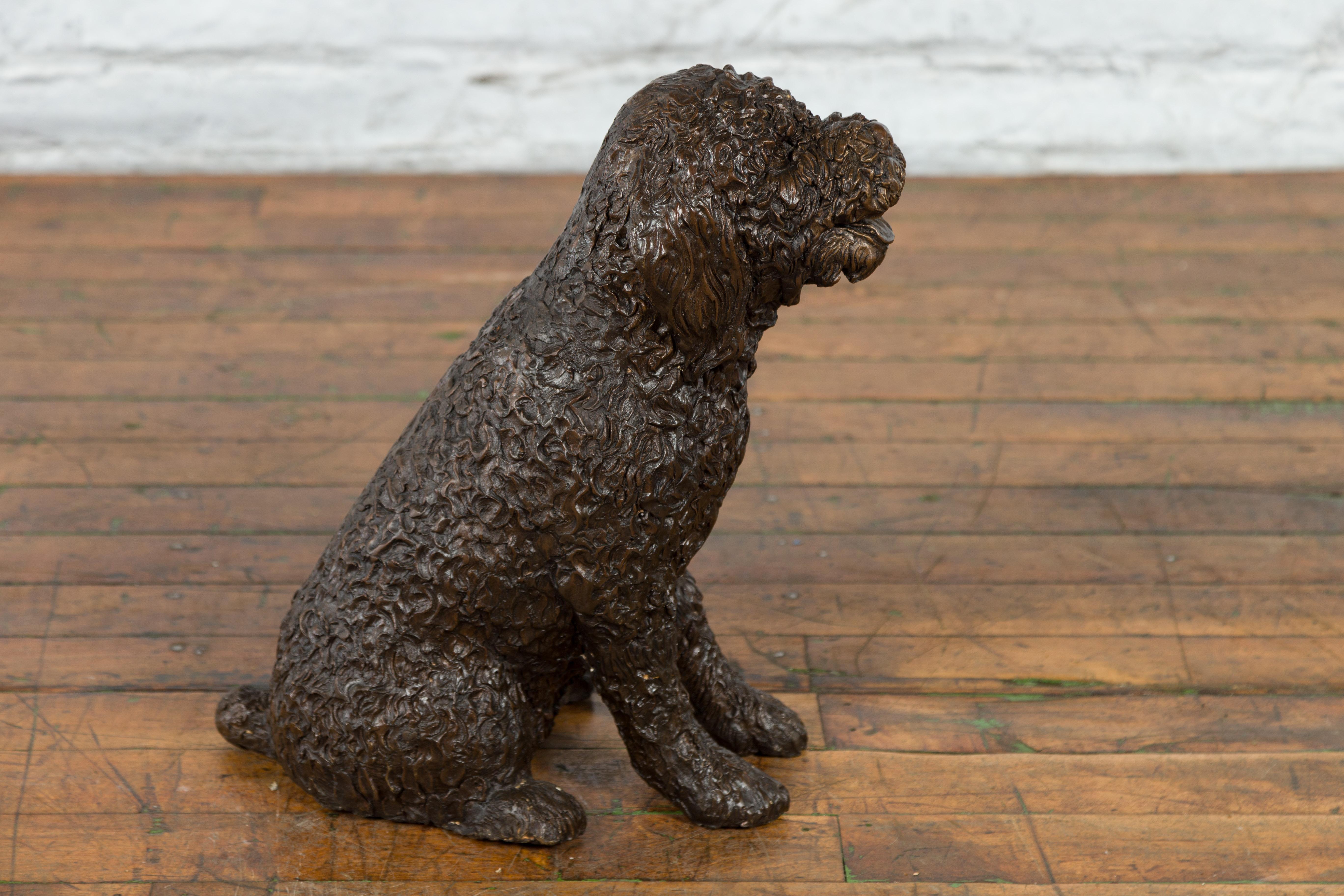 Contemporary Lost Wax Bronze Statue of Max the Labradoodle with Dark Patina 3
