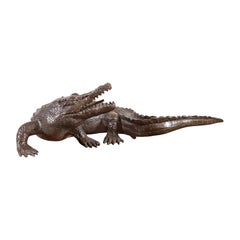 Contemporary Lost Wax Cast Bronze Alligator Sculpture with Textured Scutes