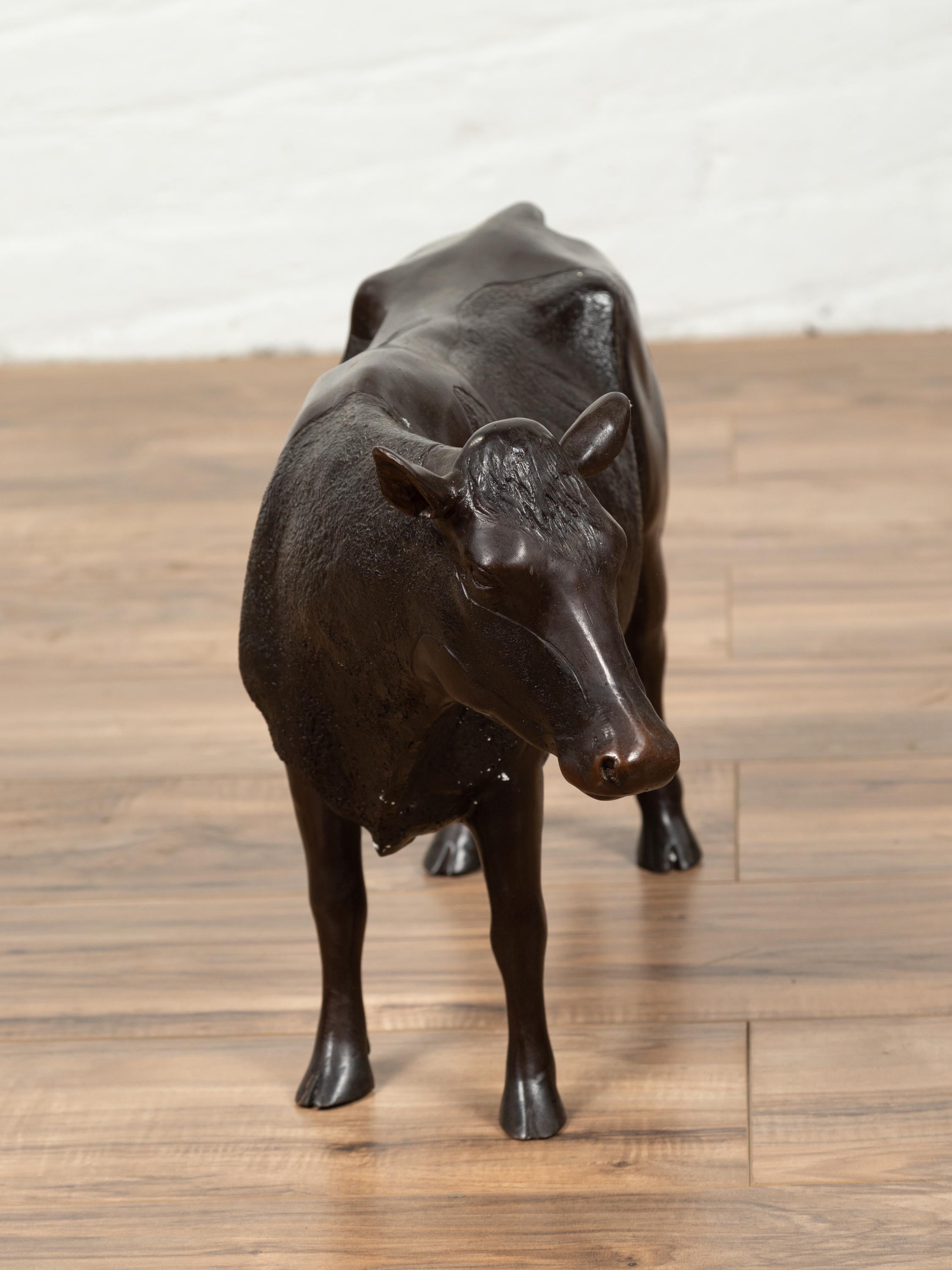 Contemporary Lost Wax Cast Bronze Custom Design Sculpture of a Holstein Cow 5