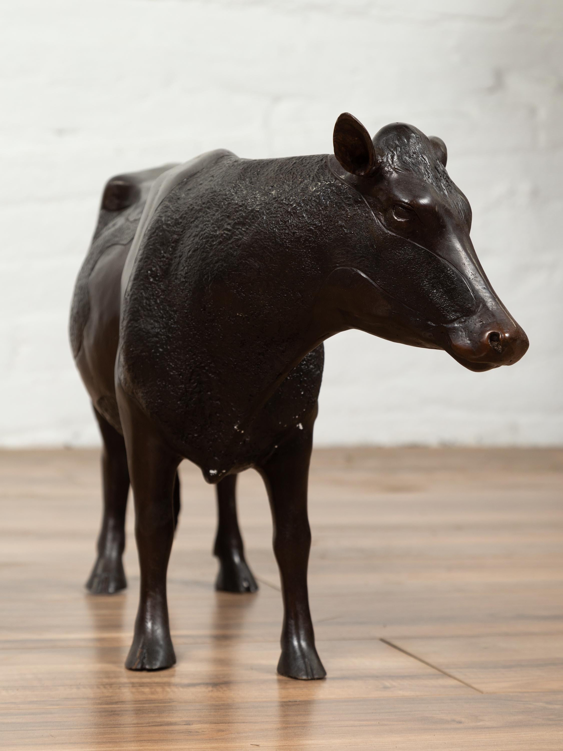 Contemporary Lost Wax Cast Bronze Custom Design Sculpture of a Holstein Cow 6