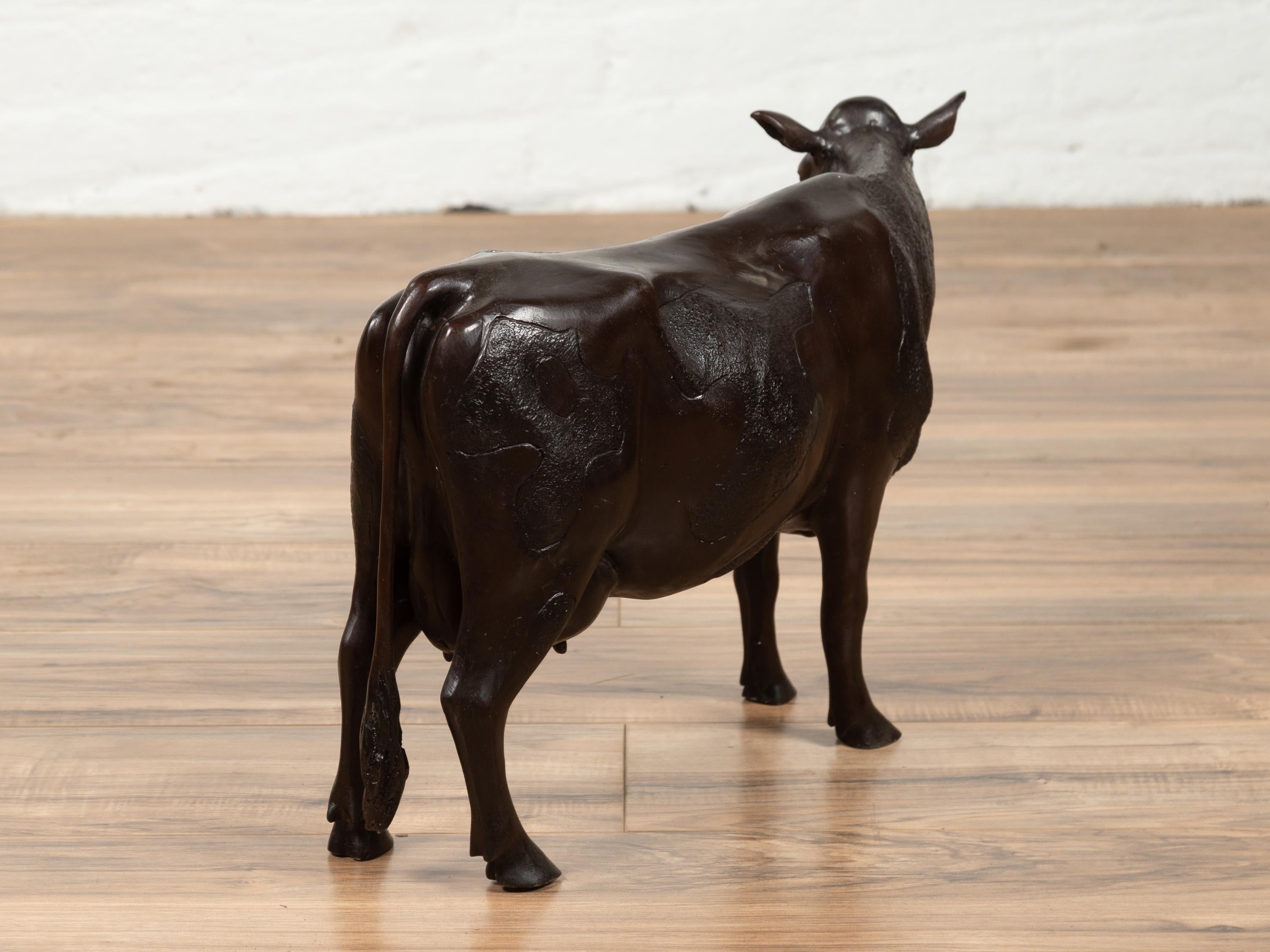 Contemporary Lost Wax Cast Bronze Custom Design Sculpture of a Holstein Cow For Sale 8