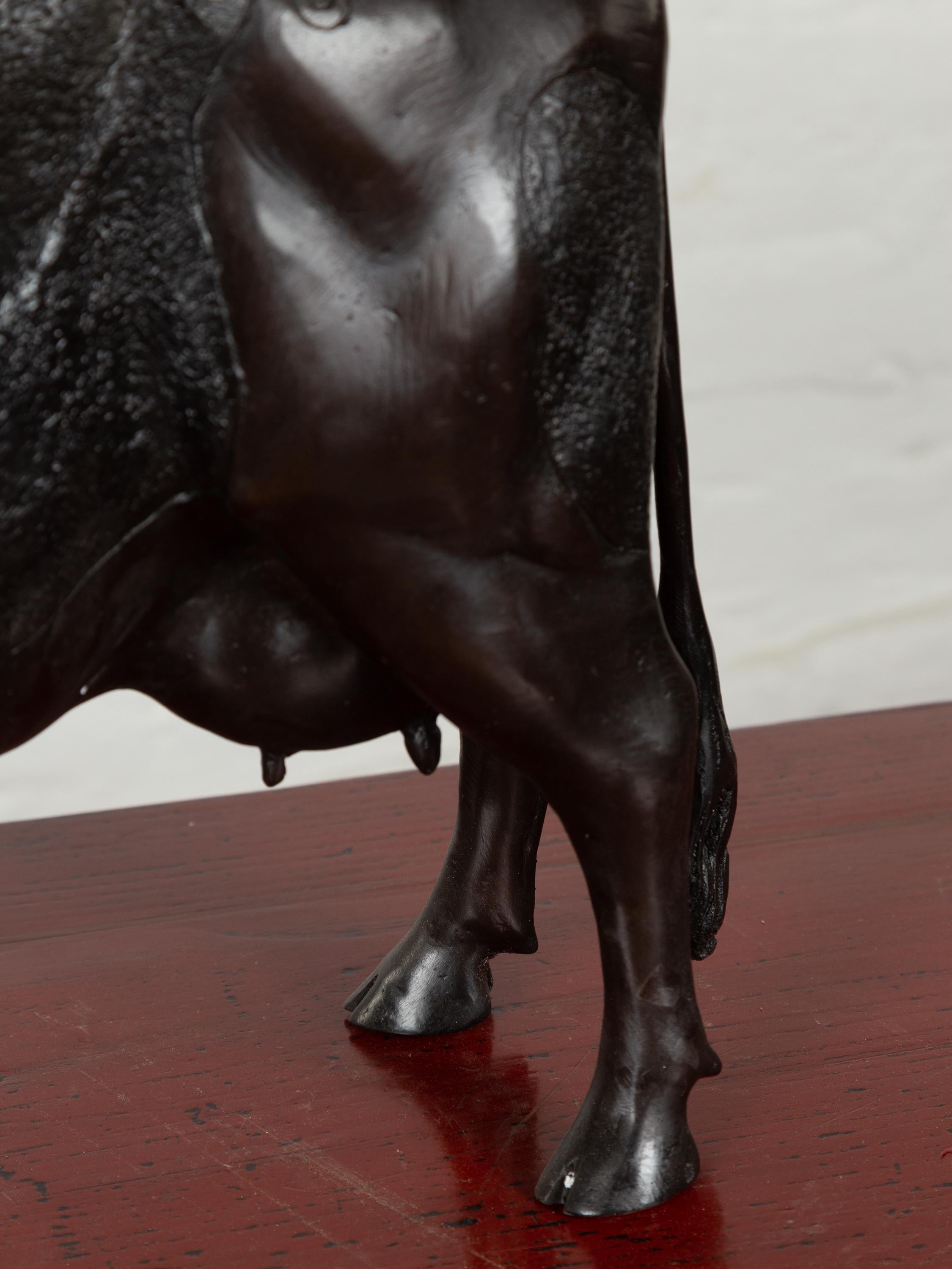 Contemporary Lost Wax Cast Bronze Custom Design Sculpture of a Holstein Cow In Good Condition In Yonkers, NY