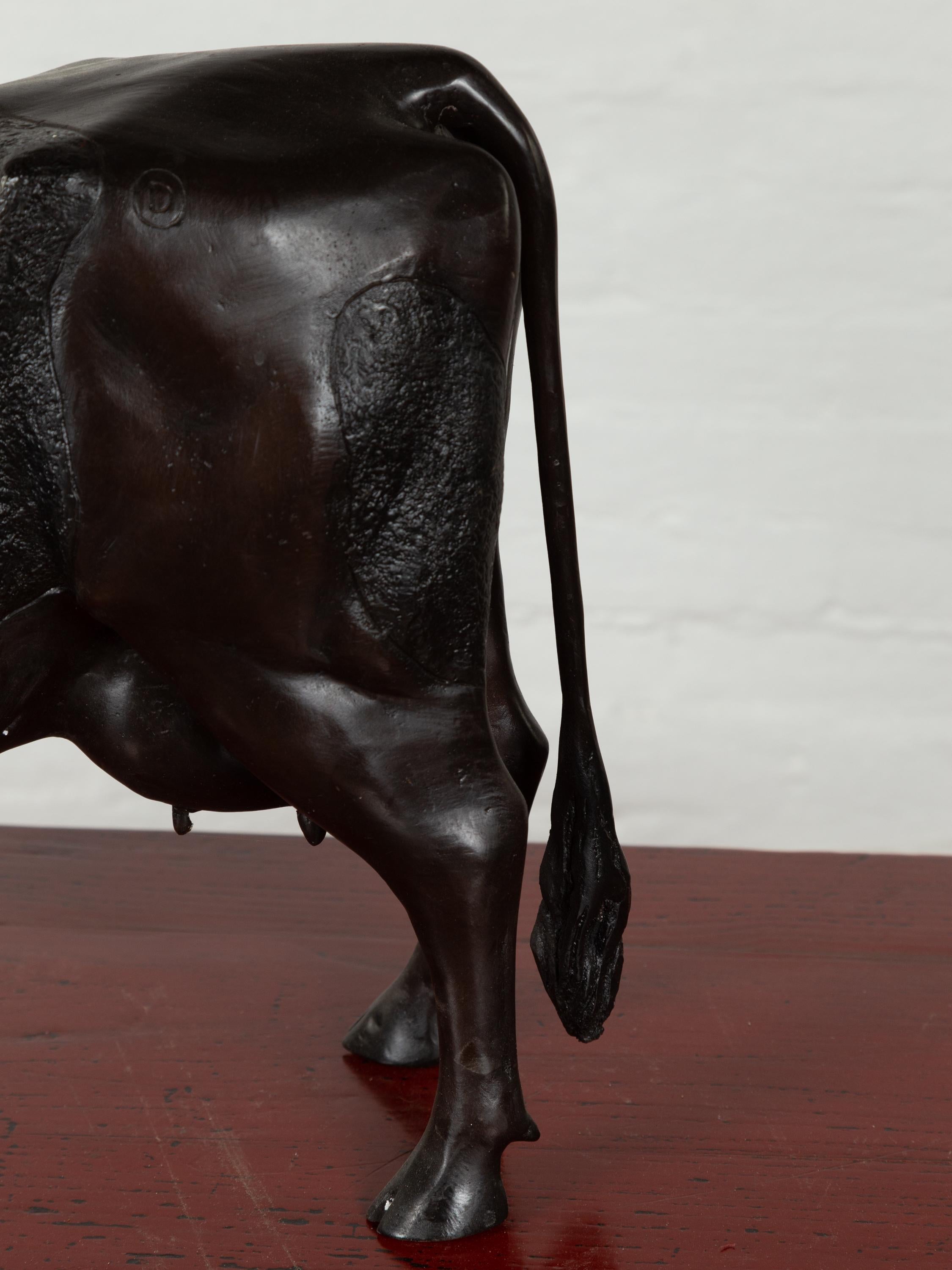 Contemporary Lost Wax Cast Bronze Custom Design Sculpture of a Holstein Cow In Good Condition For Sale In Yonkers, NY