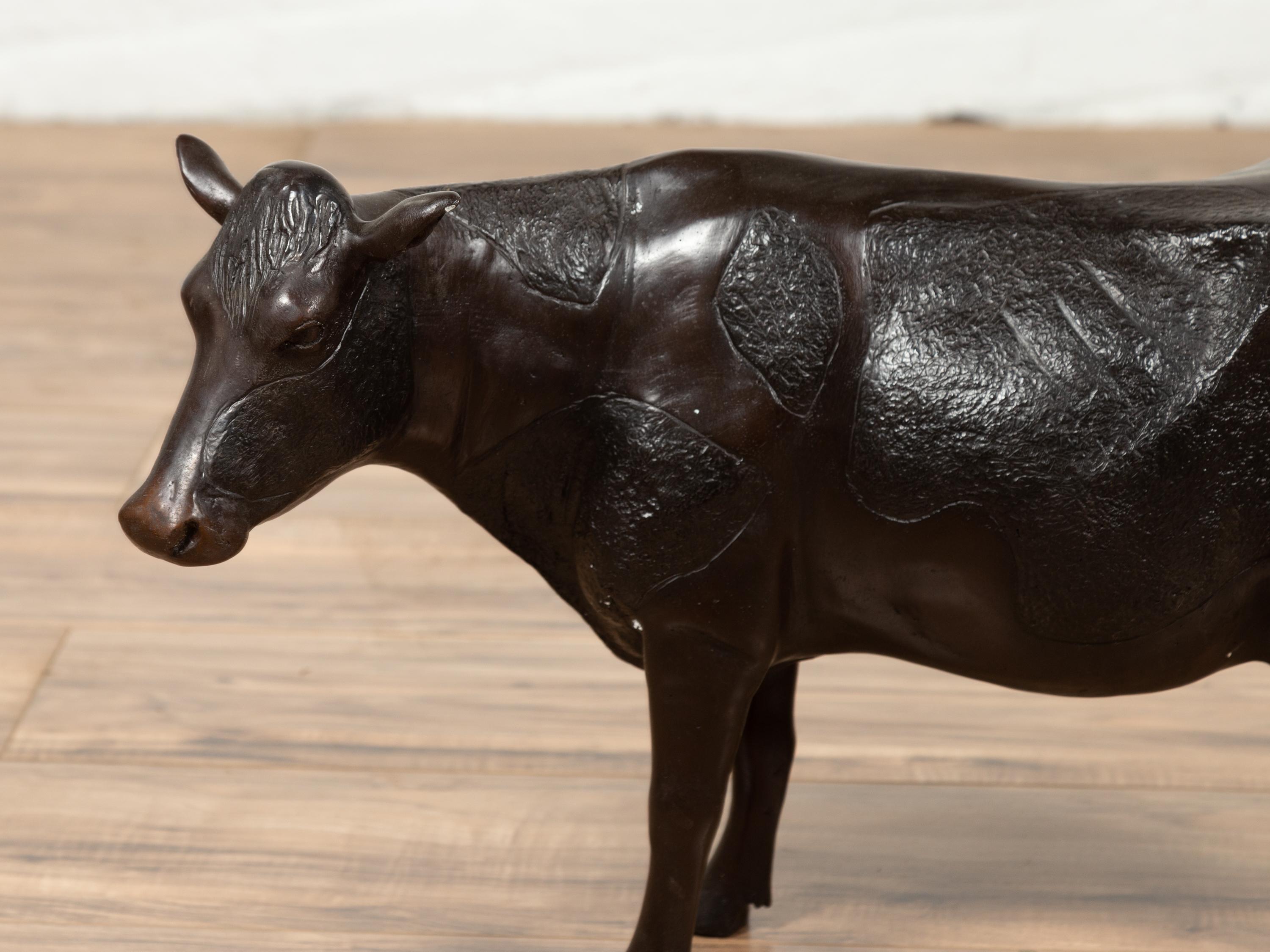 Contemporary Lost Wax Cast Bronze Custom Design Sculpture of a Holstein Cow For Sale 2