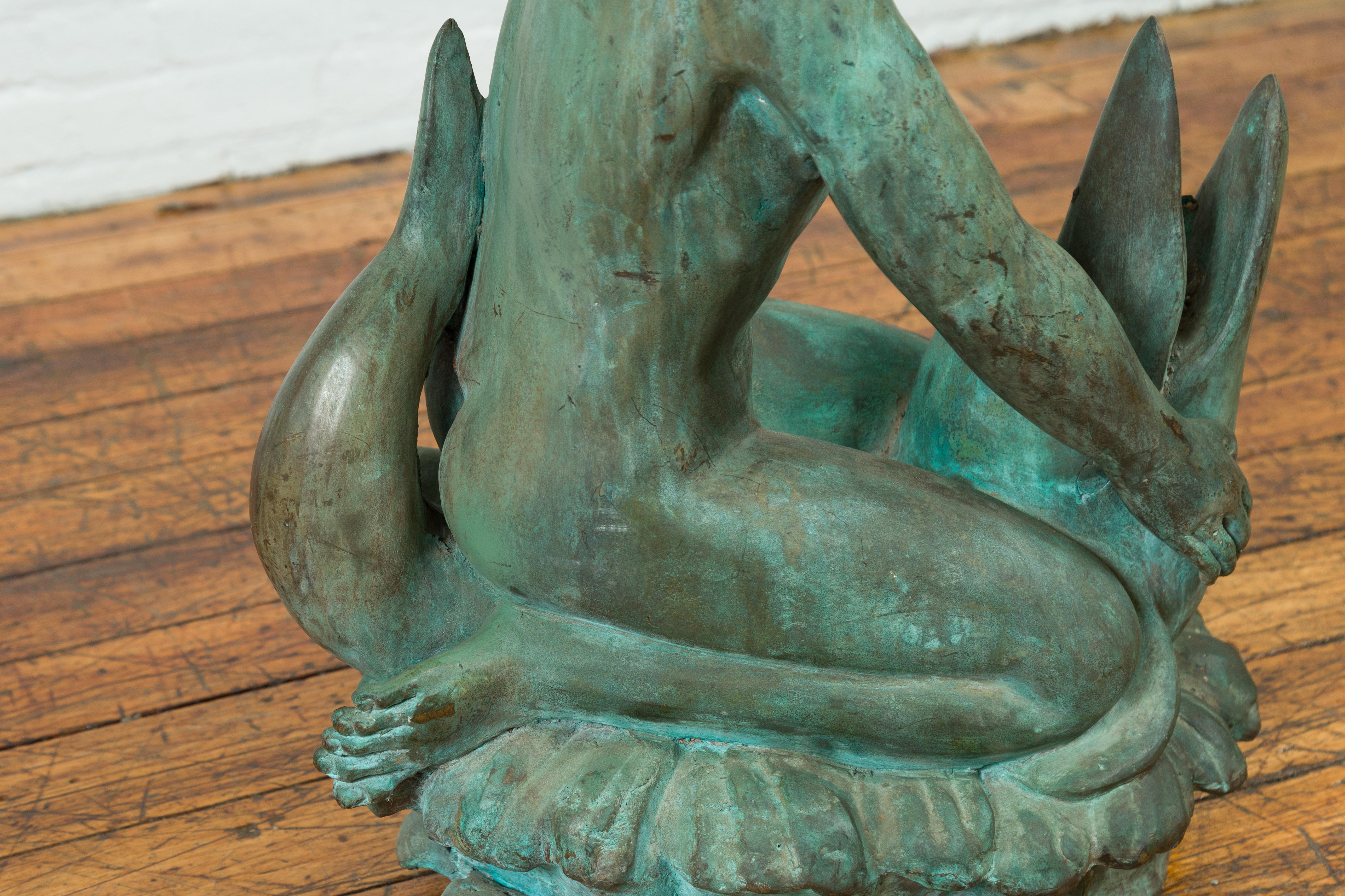 Contemporary Lost Wax Cast Bronze Sculpture of a Putto Riding a Dolphin 2