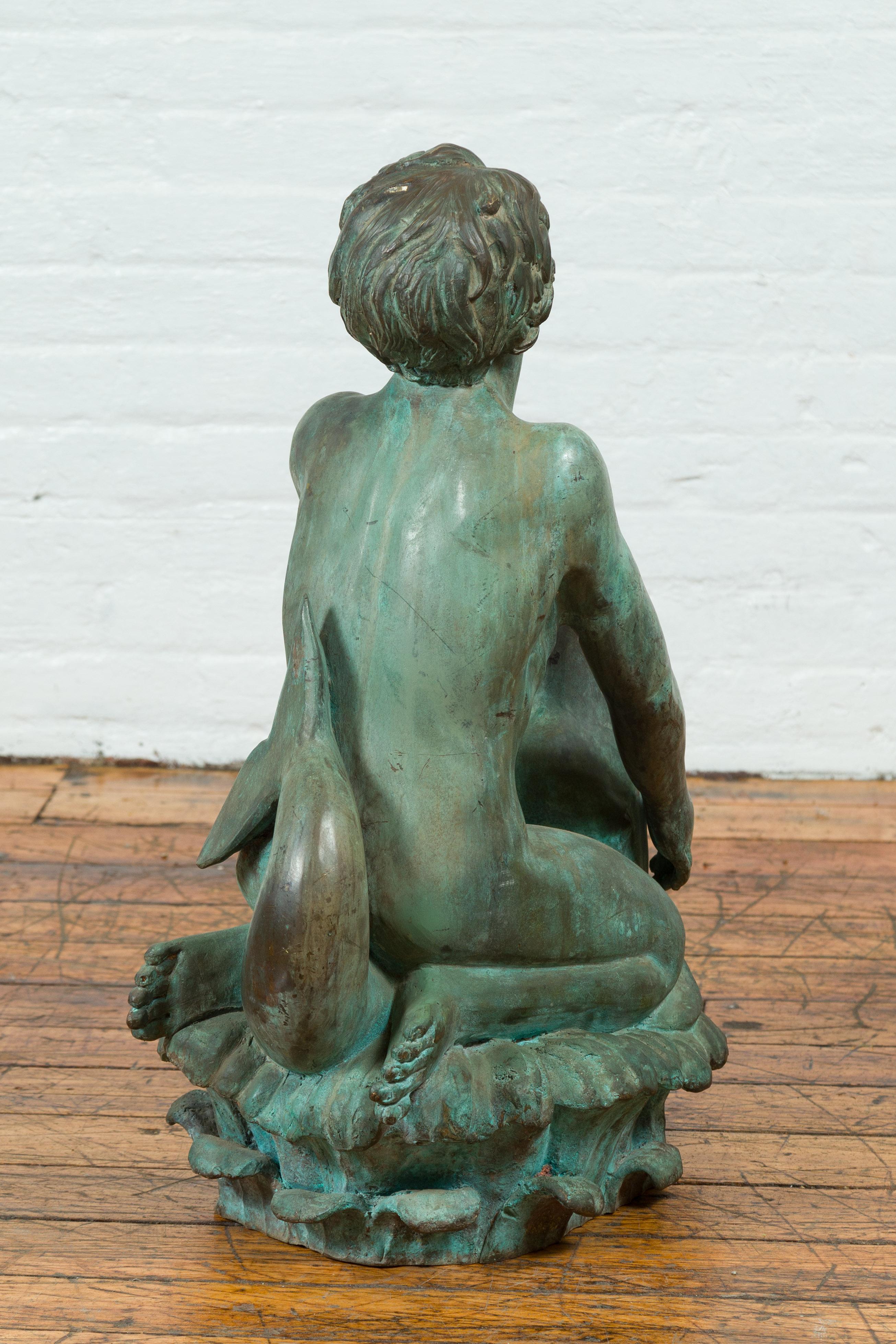 Contemporary Lost Wax Cast Bronze Sculpture of a Putto Riding a Dolphin 3