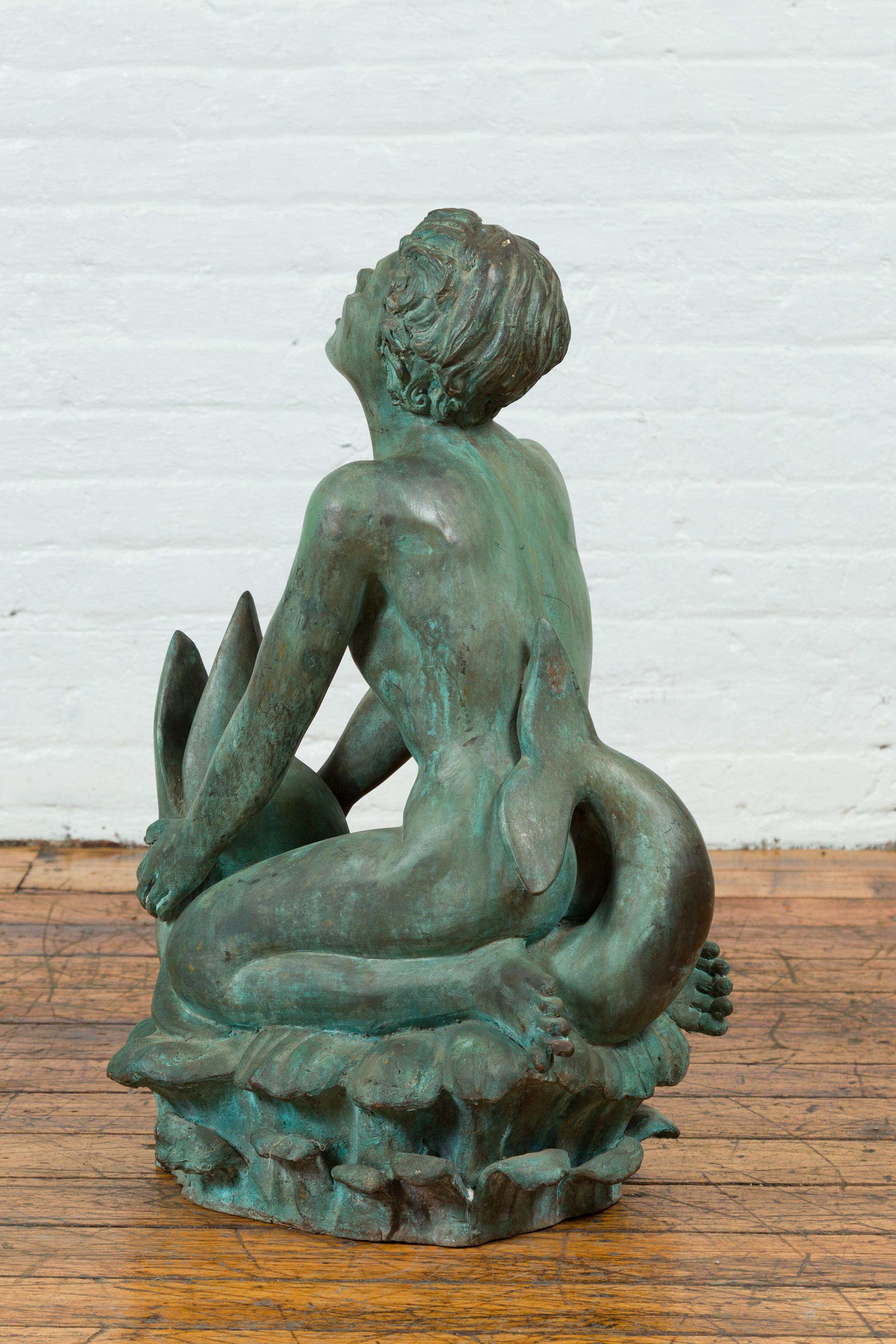 Contemporary Lost Wax Cast Bronze Sculpture of a Putto Riding a Dolphin 4