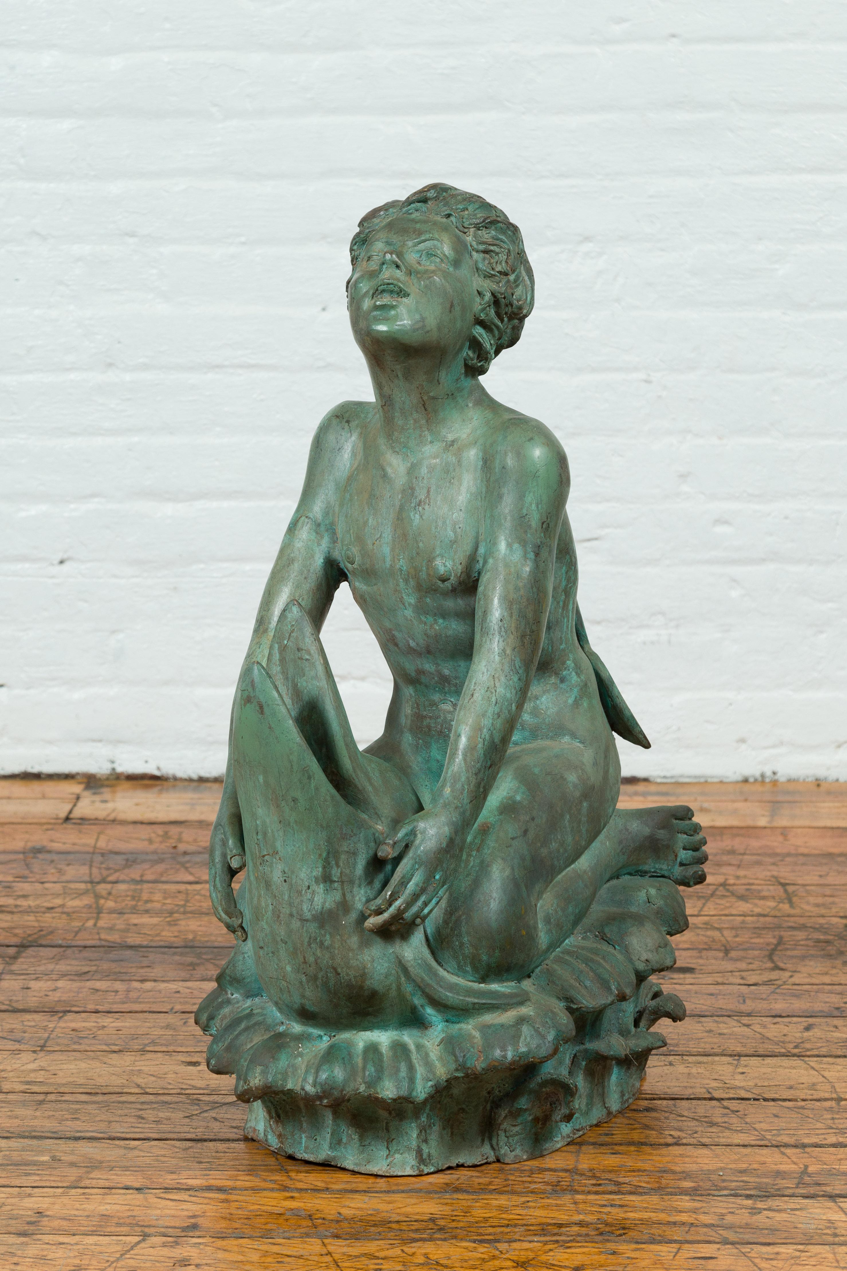 Contemporary Lost Wax Cast Bronze Sculpture of a Putto Riding a Dolphin 5