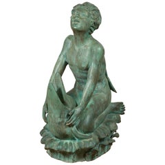 Contemporary Lost Wax Cast Bronze Sculpture of a Putto Riding a Dolphin