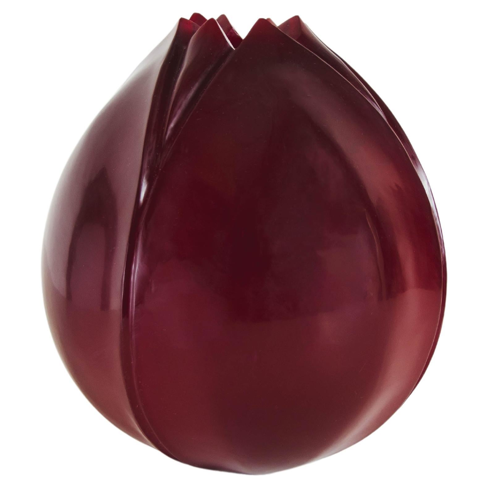 Contemporary Lotus Bud Vase in Raspberry Peking Glass by Robert Kuo