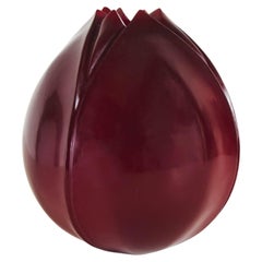 Contemporary Lotus Bud Vase in Raspberry Peking Glass by Robert Kuo