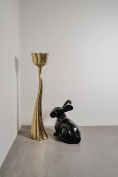 Contemporary Lotus Pod Torchiere in Repoussé Brass by Robert Kuo, Limited