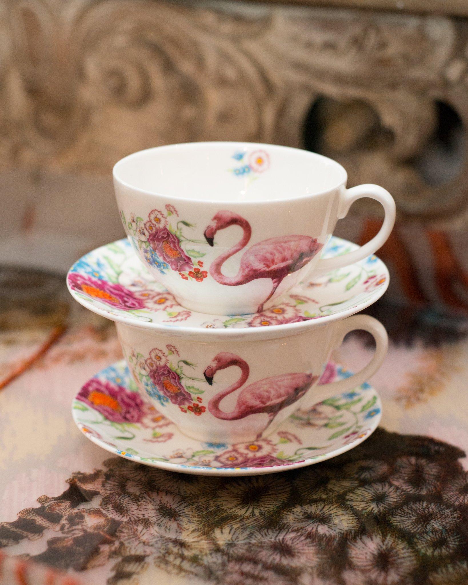 flamingo tea cup