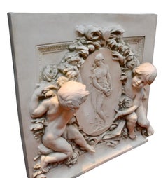 Contemporary Louis v Style Resin Wall Plaque with Putti and Garlands