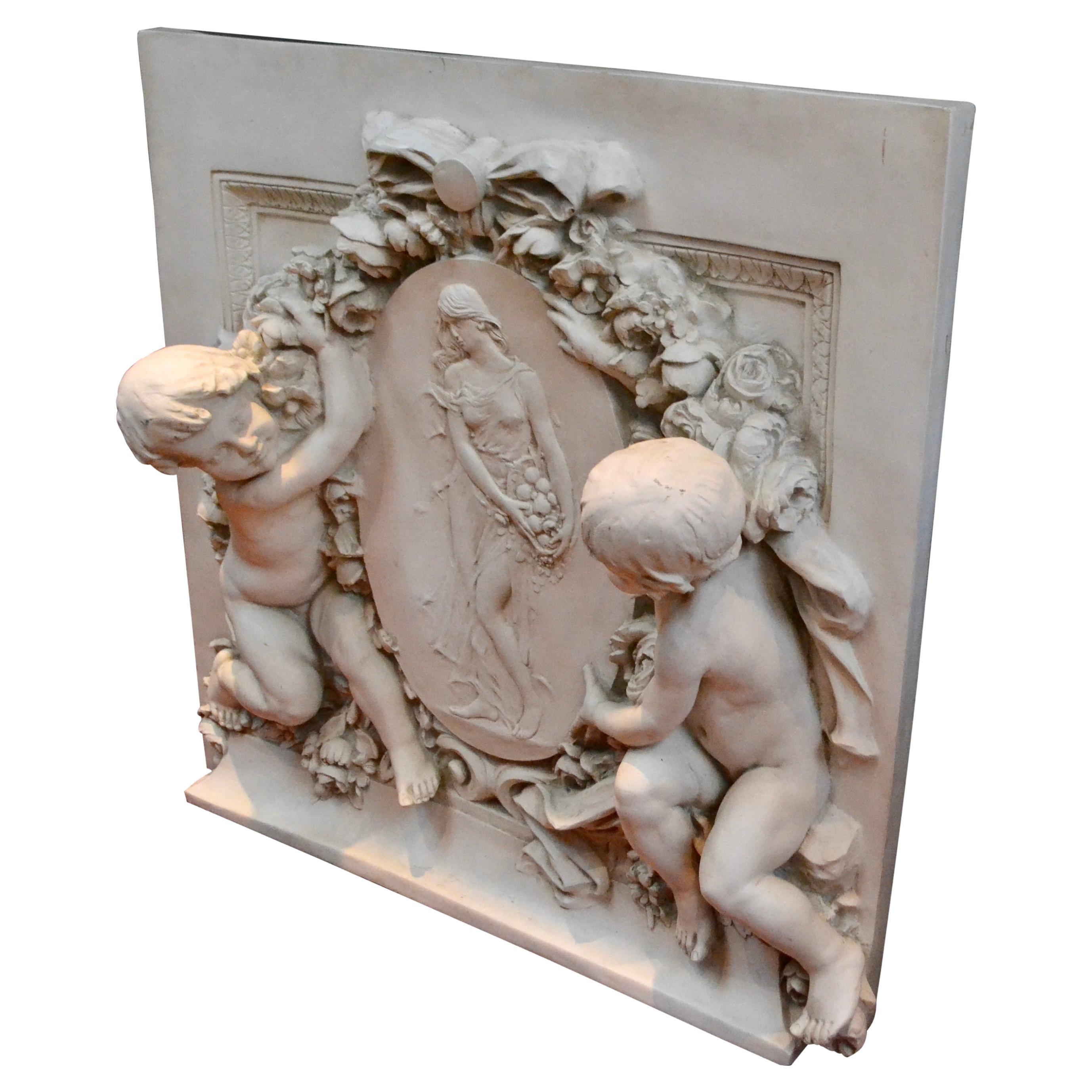 Beaux Arts Contemporary Louis v Style Resin Wall Plaque with Putti and Garlands
