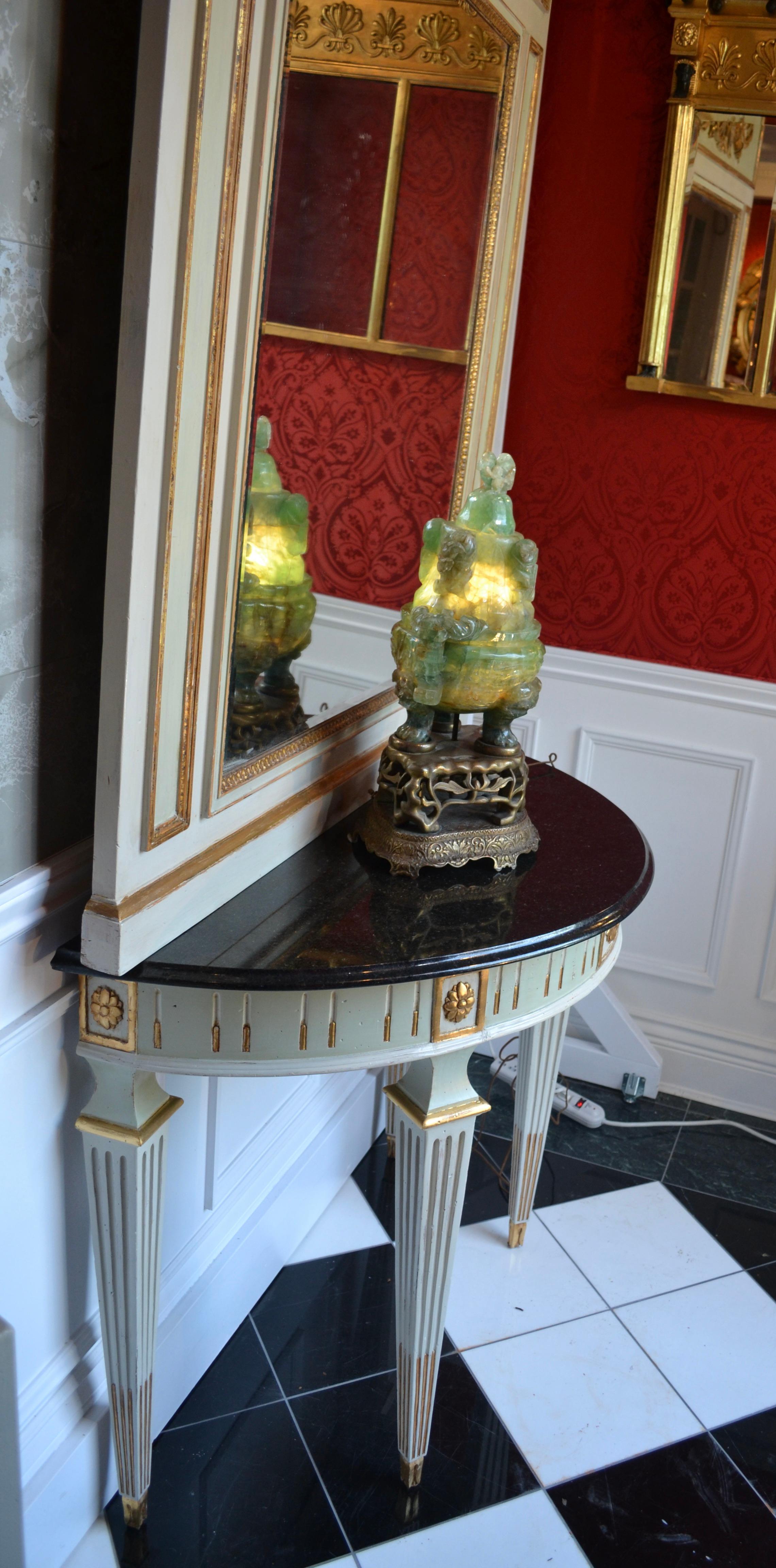 Contemporary Louis XVI Carved, Gilded and Painted Console and Mirror 4