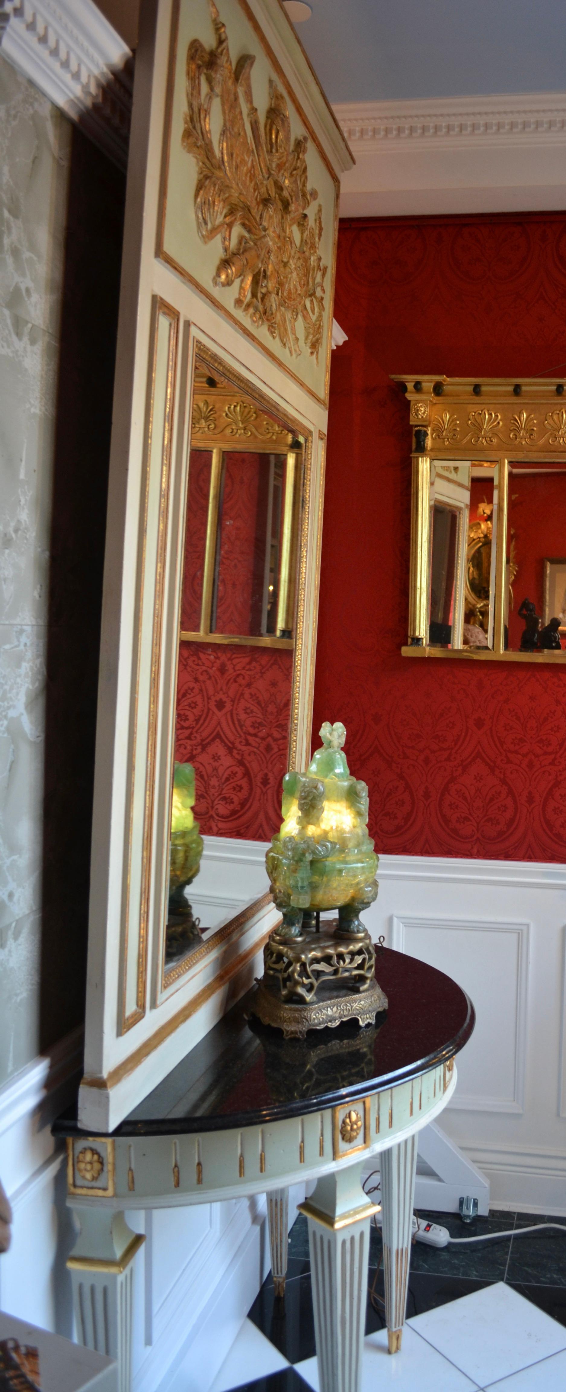 Contemporary Louis XVI Carved, Gilded and Painted Console and Mirror 6