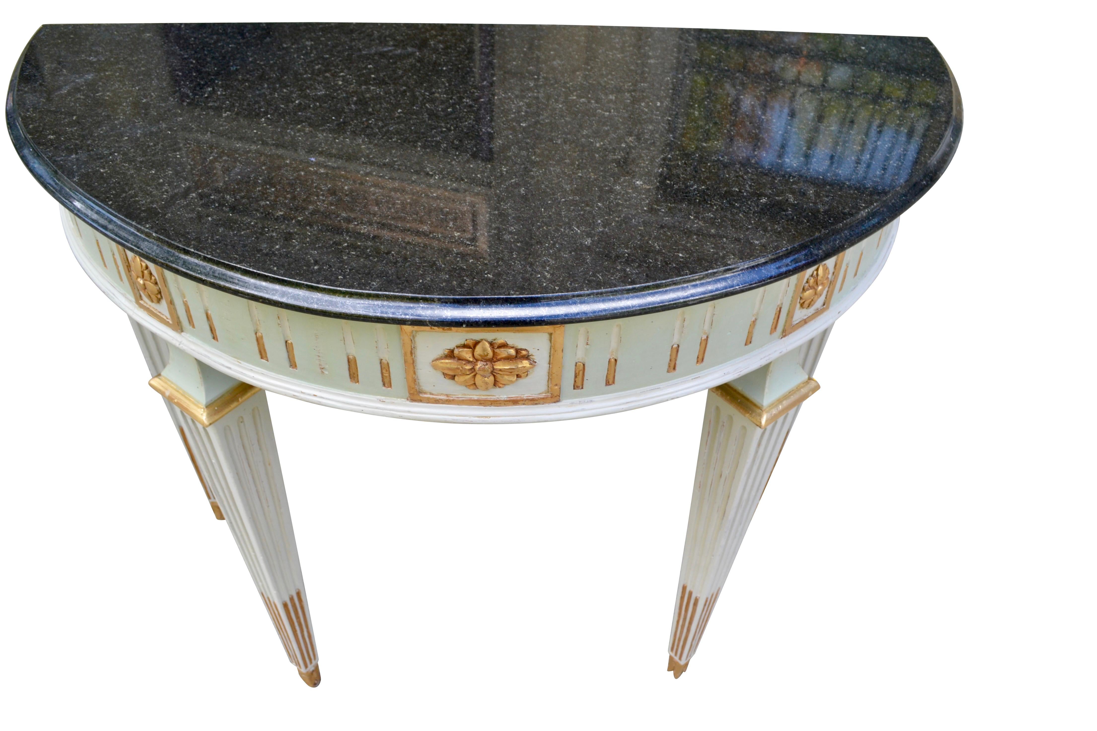 Contemporary Louis XVI Carved, Gilded and Painted Console and Mirror In Good Condition In Vancouver, British Columbia