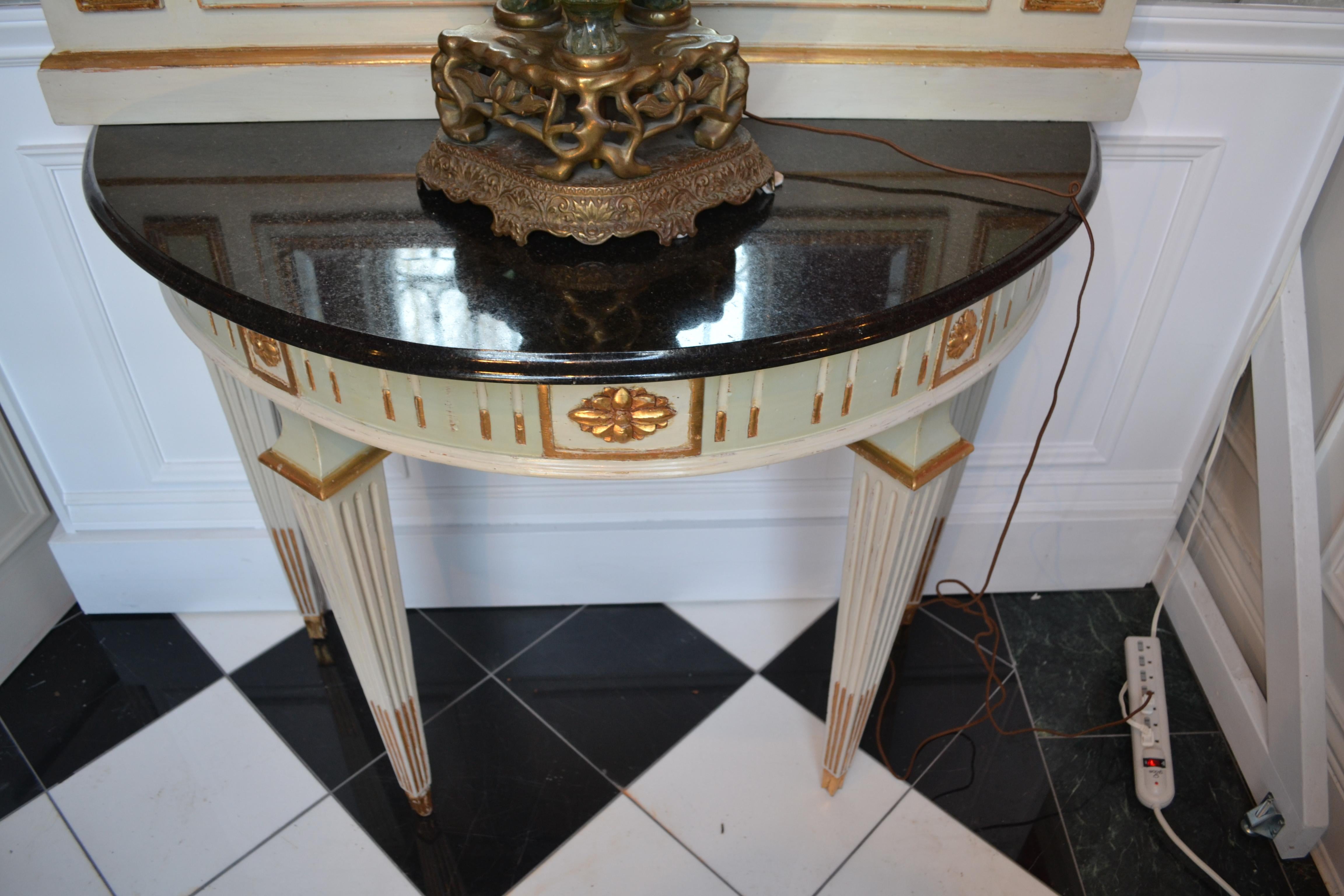 Contemporary Louis XVI Carved, Gilded and Painted Console and Mirror 1