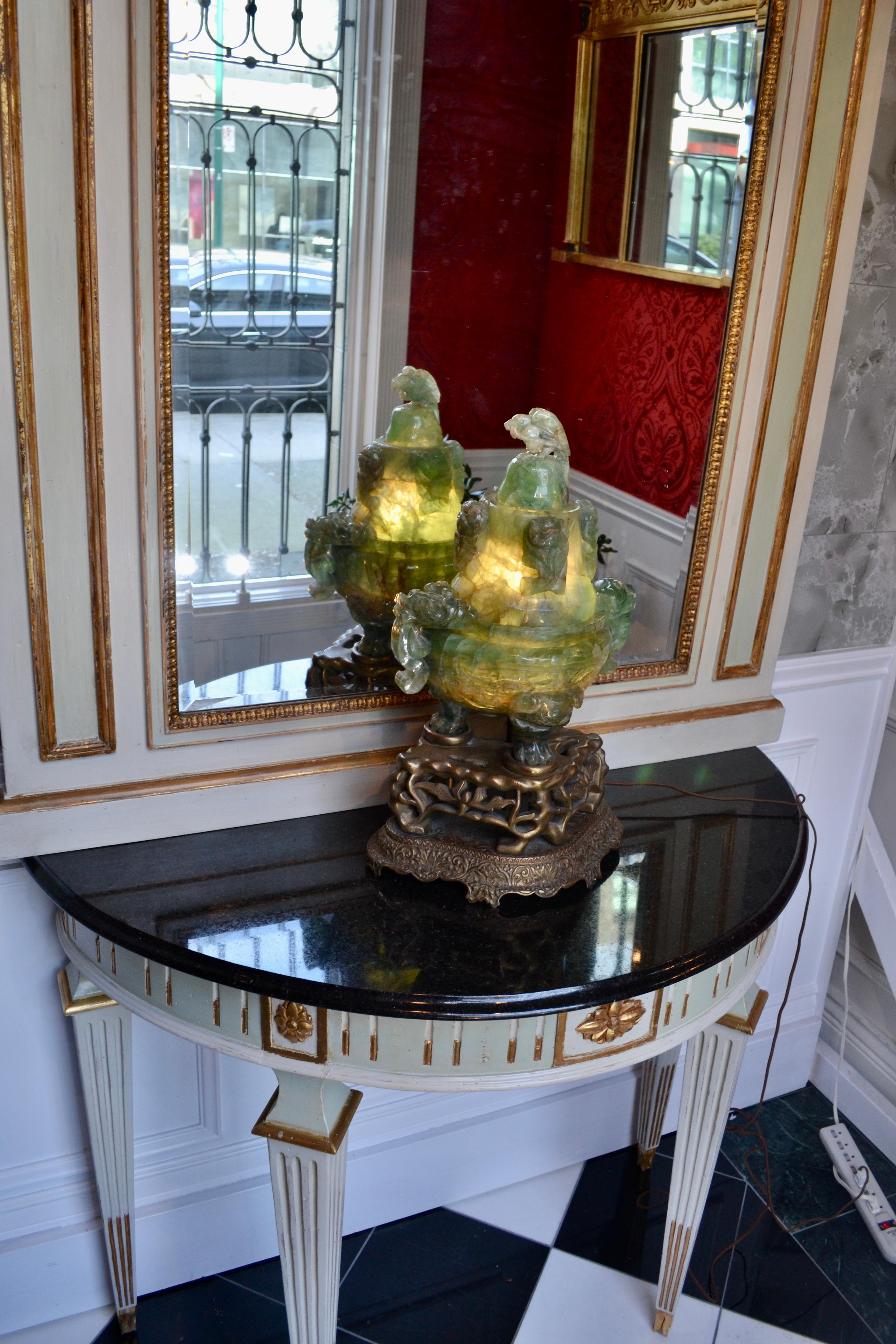 Contemporary Louis XVI Carved, Gilded and Painted Console and Mirror 2