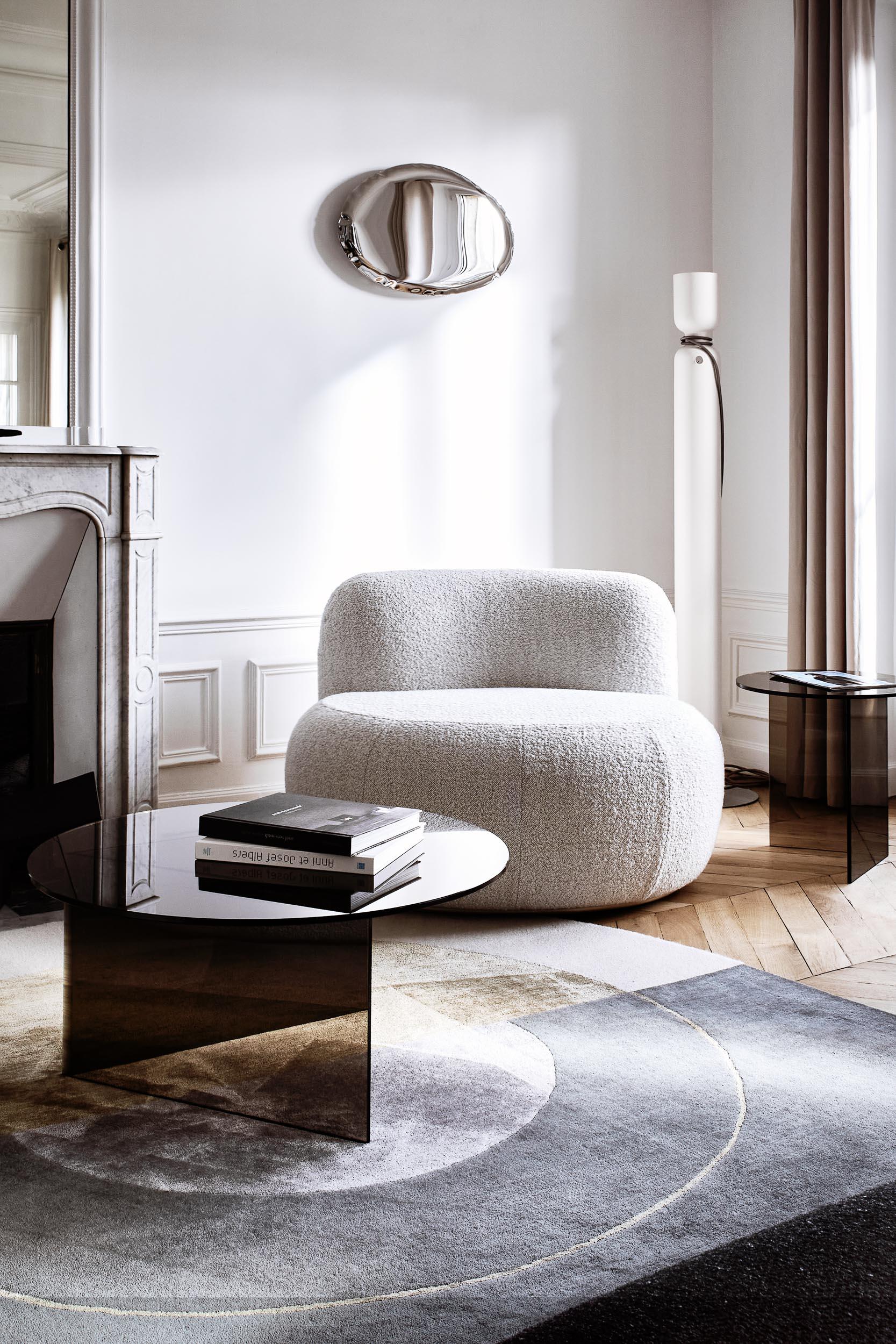 Wool Contemporary Lounge Chair 'B-15Z' by Secolo, White Bouclé (in stock) For Sale