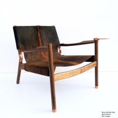 Contemporary Lounge Chair, Black Walnut, Brown Brindle Hide and Raw Copper