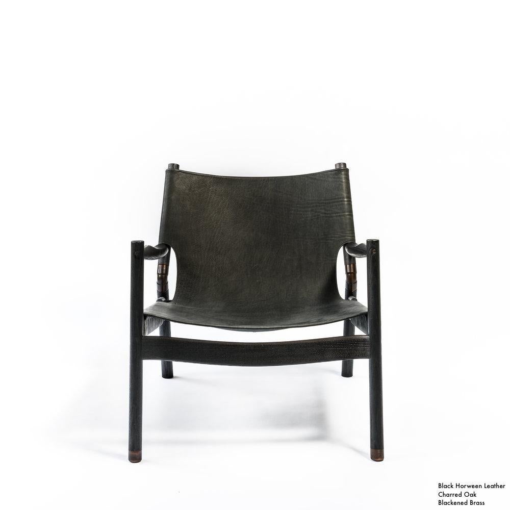 Contemporary Lounge Chair, Black Walnut, Matte Black Buffalo and Raw Copper For Sale 11