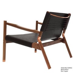 Contemporary Lounge Chair, Black Walnut, Matte Black Buffalo and Raw Copper