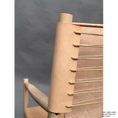 Contemporary Lounge Chair, Cerused White Oak, Nude Saddle Leather and Raw Copper