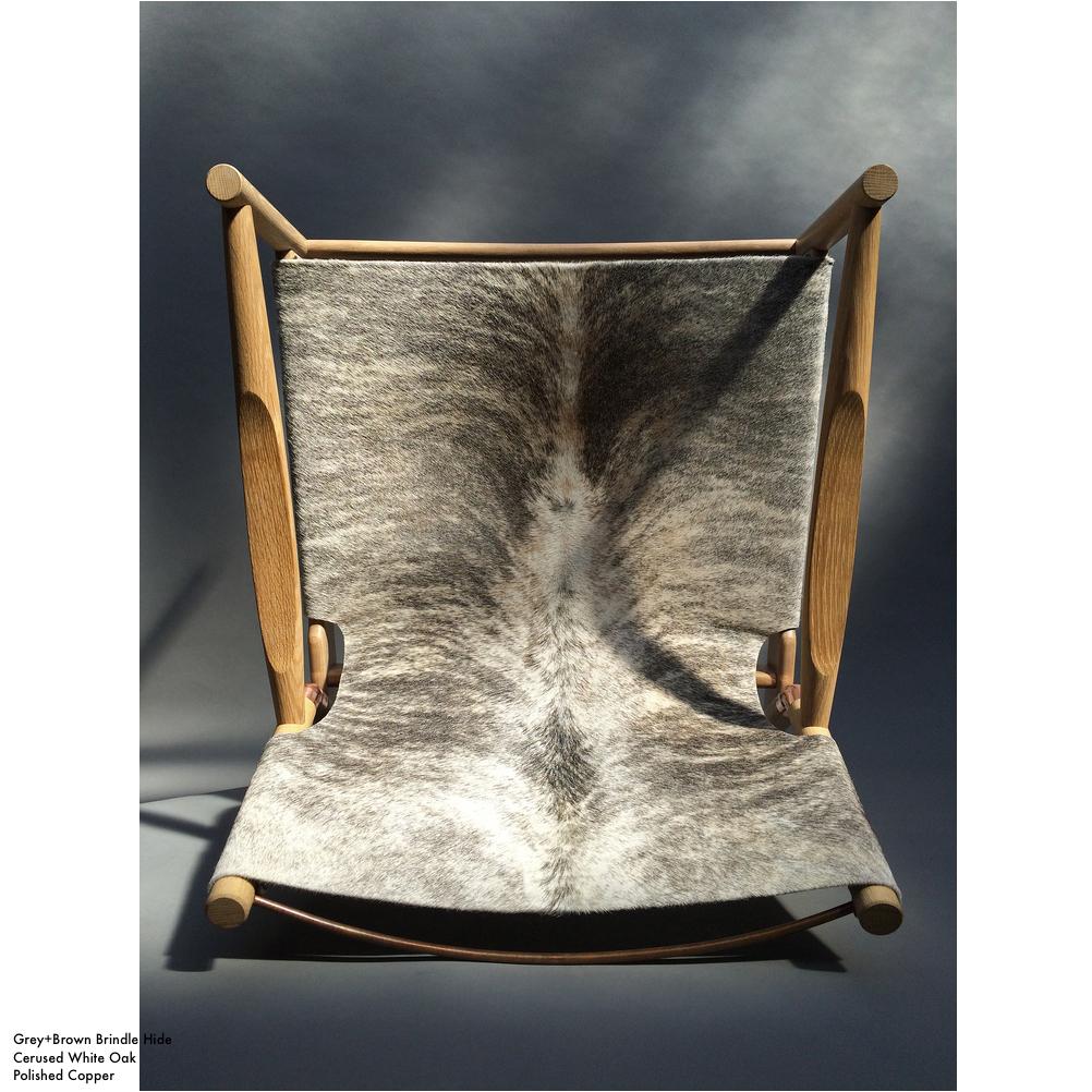 Contemporary Lounge Chair, English Bridle Leather and Polished Copper For Sale 14