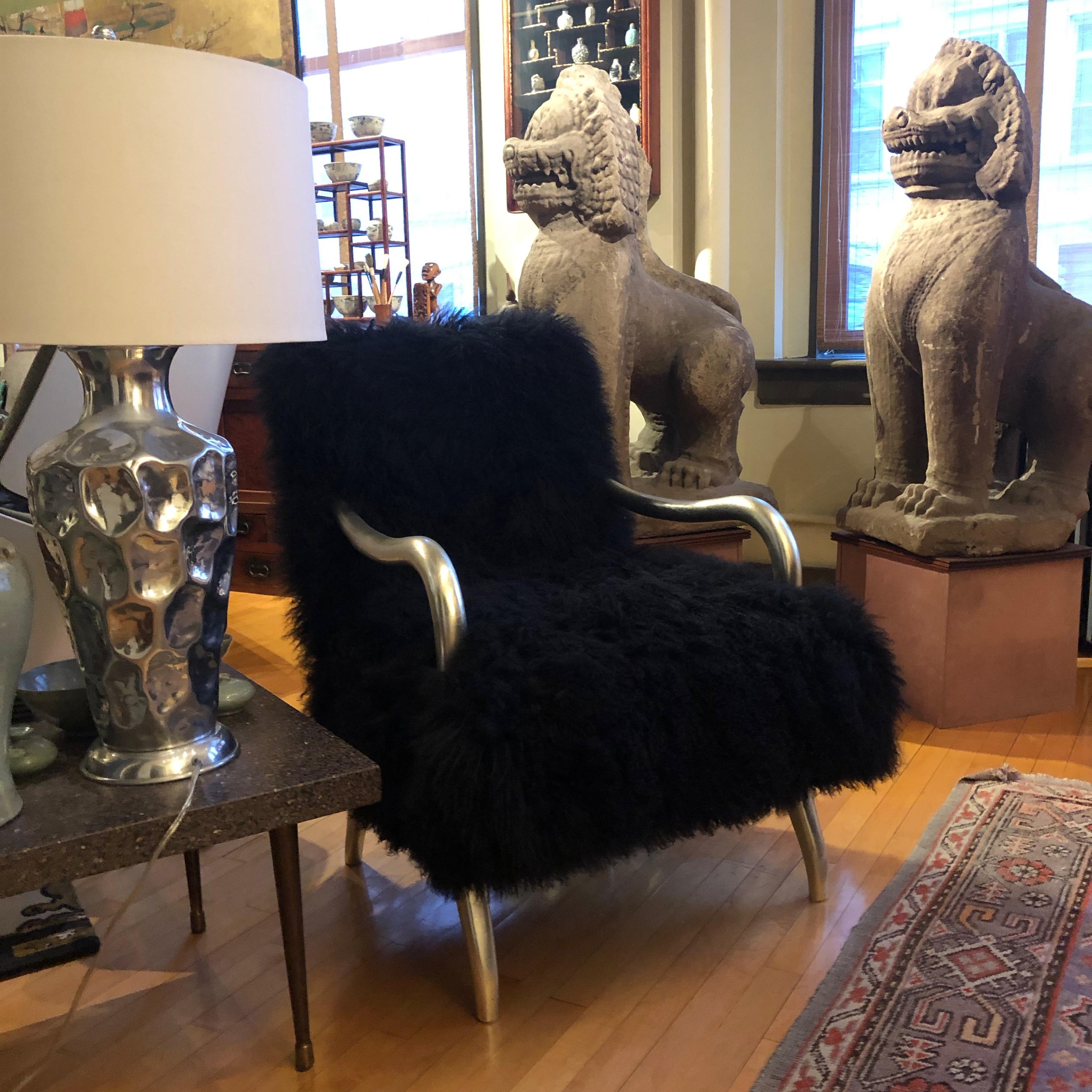 Black Shearling-Covered Contemporary Lounge Chair  10