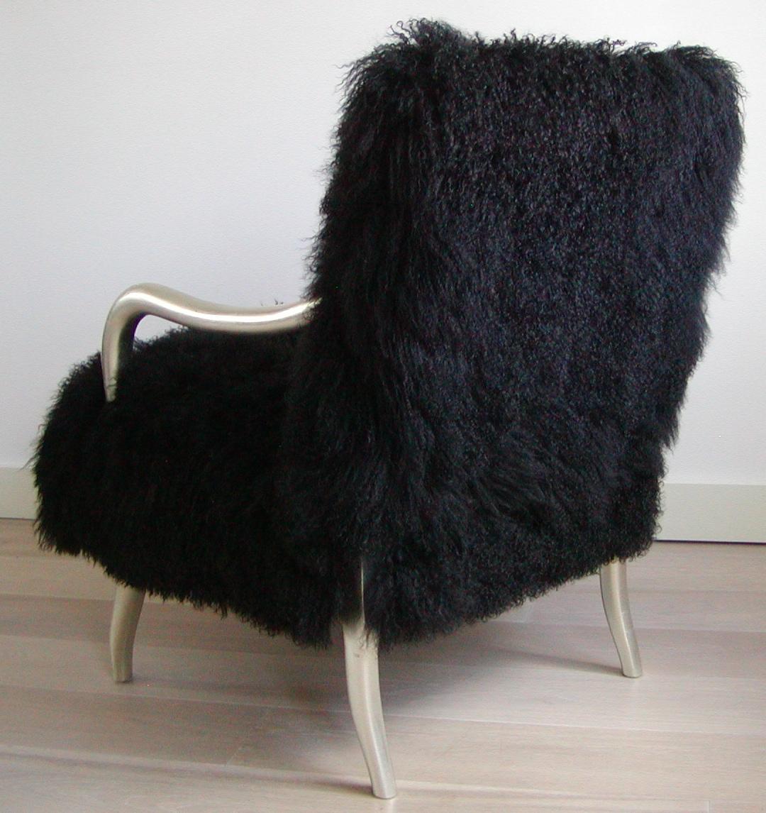 Black Shearling-Covered Contemporary Lounge Chair  In Good Condition In New York, NY
