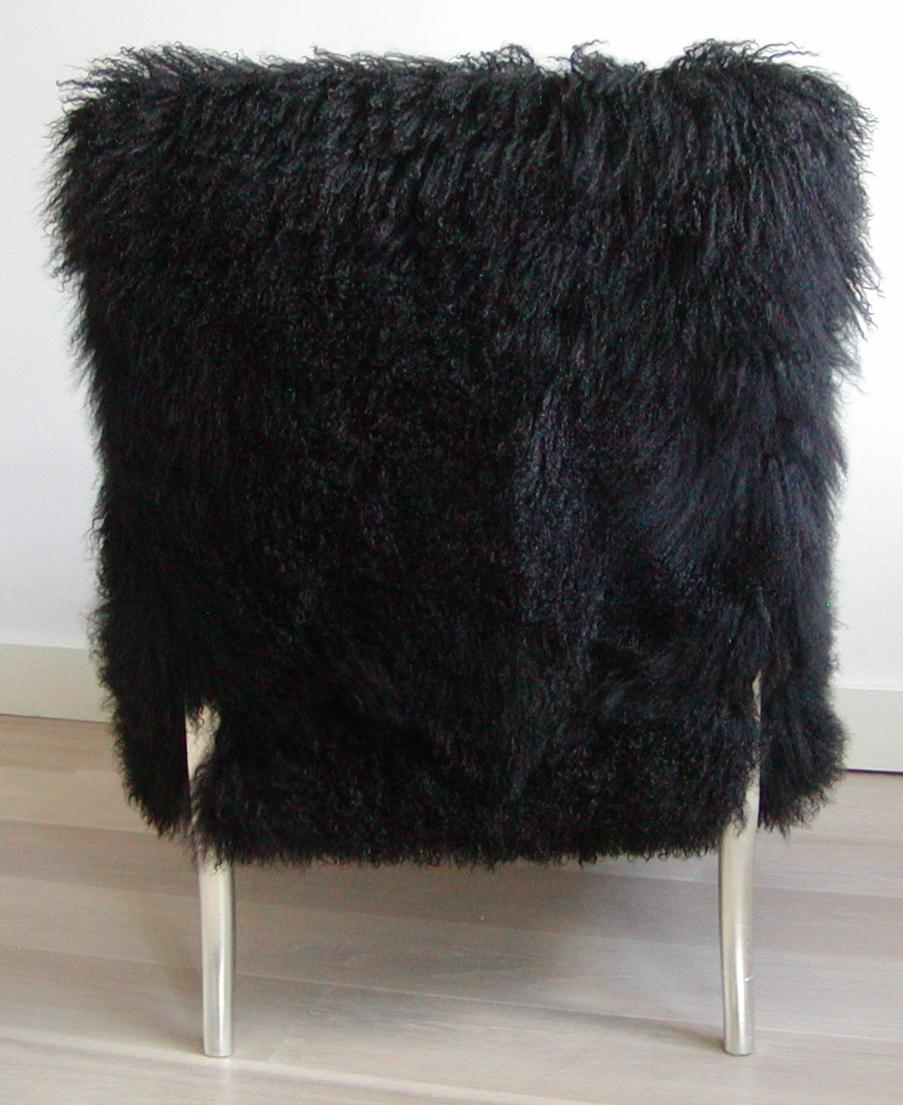 20th Century Black Shearling-Covered Contemporary Lounge Chair 
