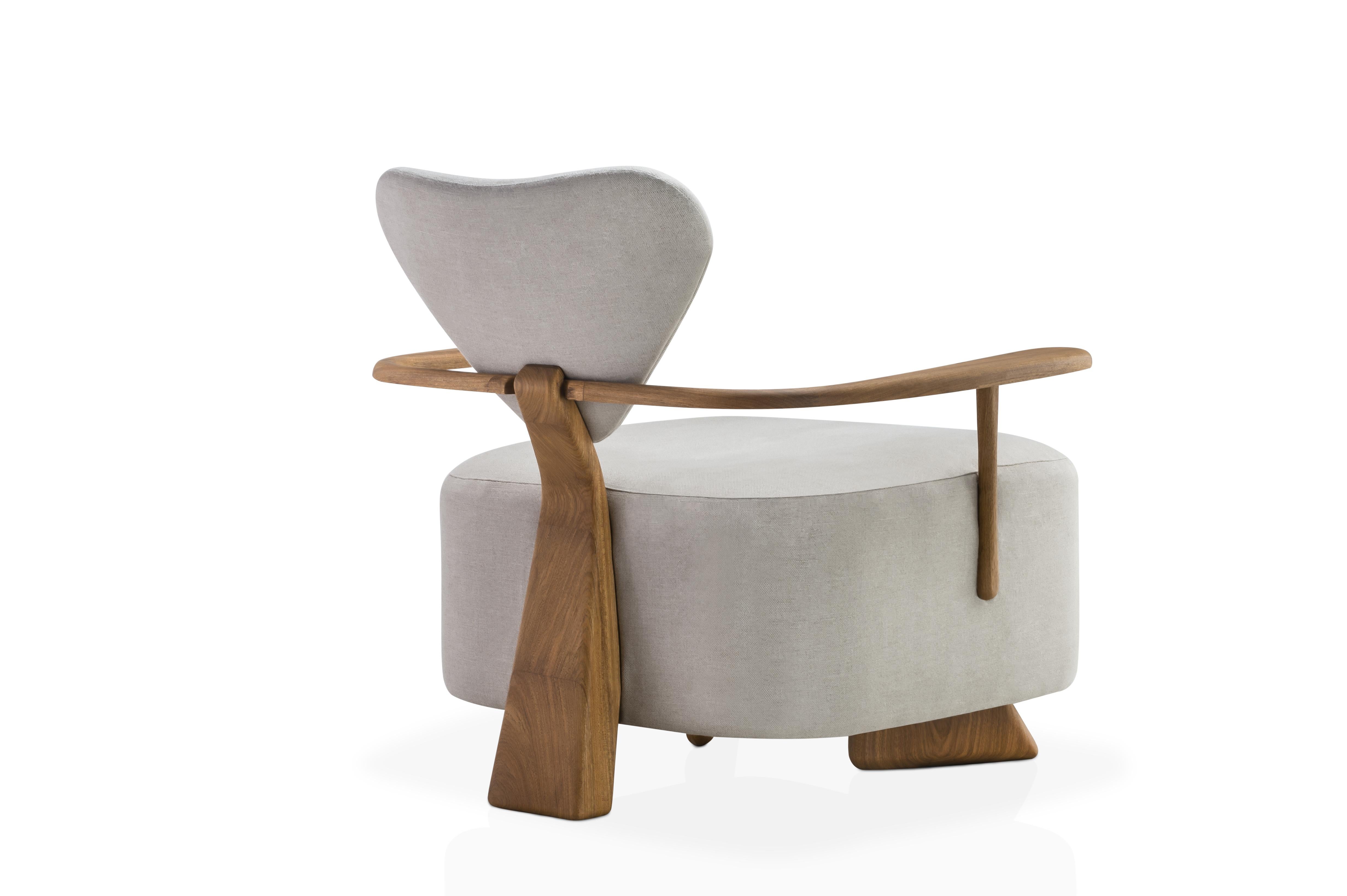 Modern Contemporary Lounge Chair in Solid Brazilian Walnut Wood by Juliana Vasconcellos