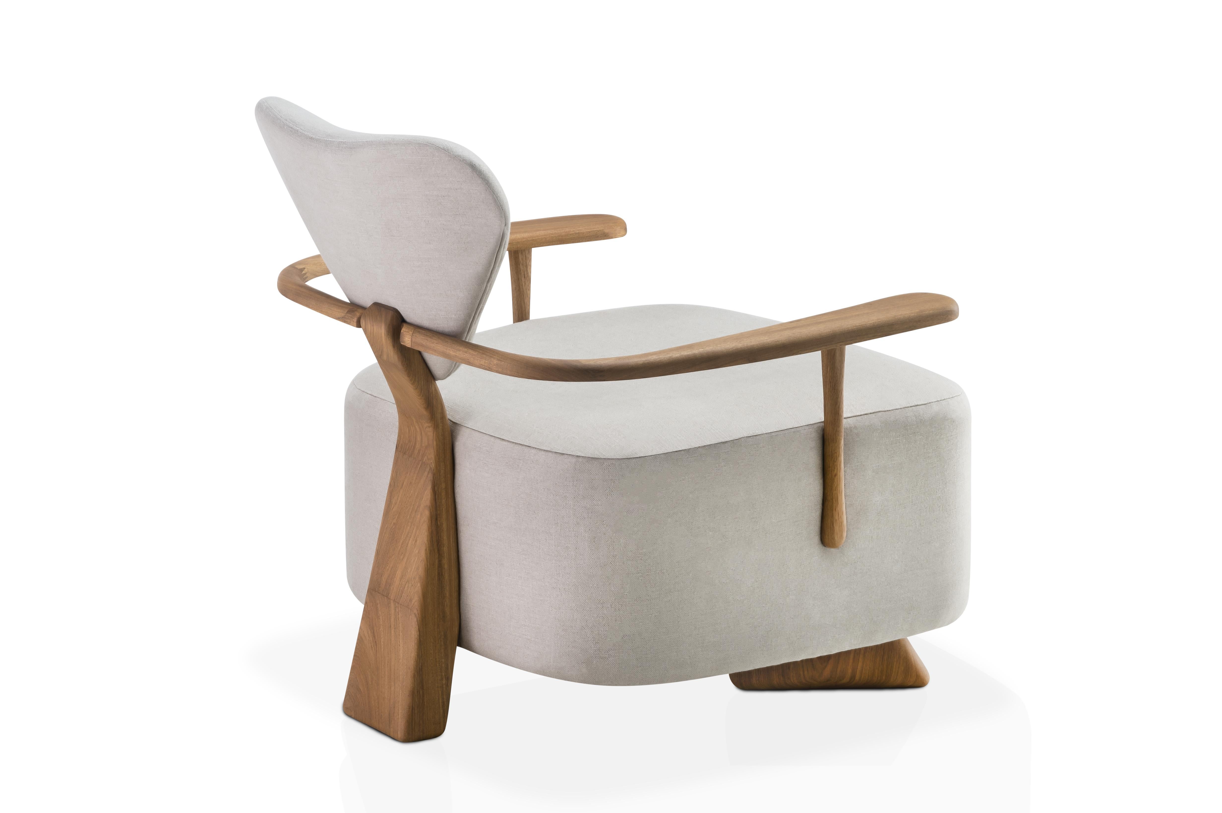 South American Contemporary Lounge Chair in Solid Brazilian Walnut Wood by Juliana Vasconcellos