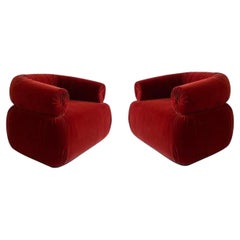Contemporary Lounge Chair in Velvet-a Pair