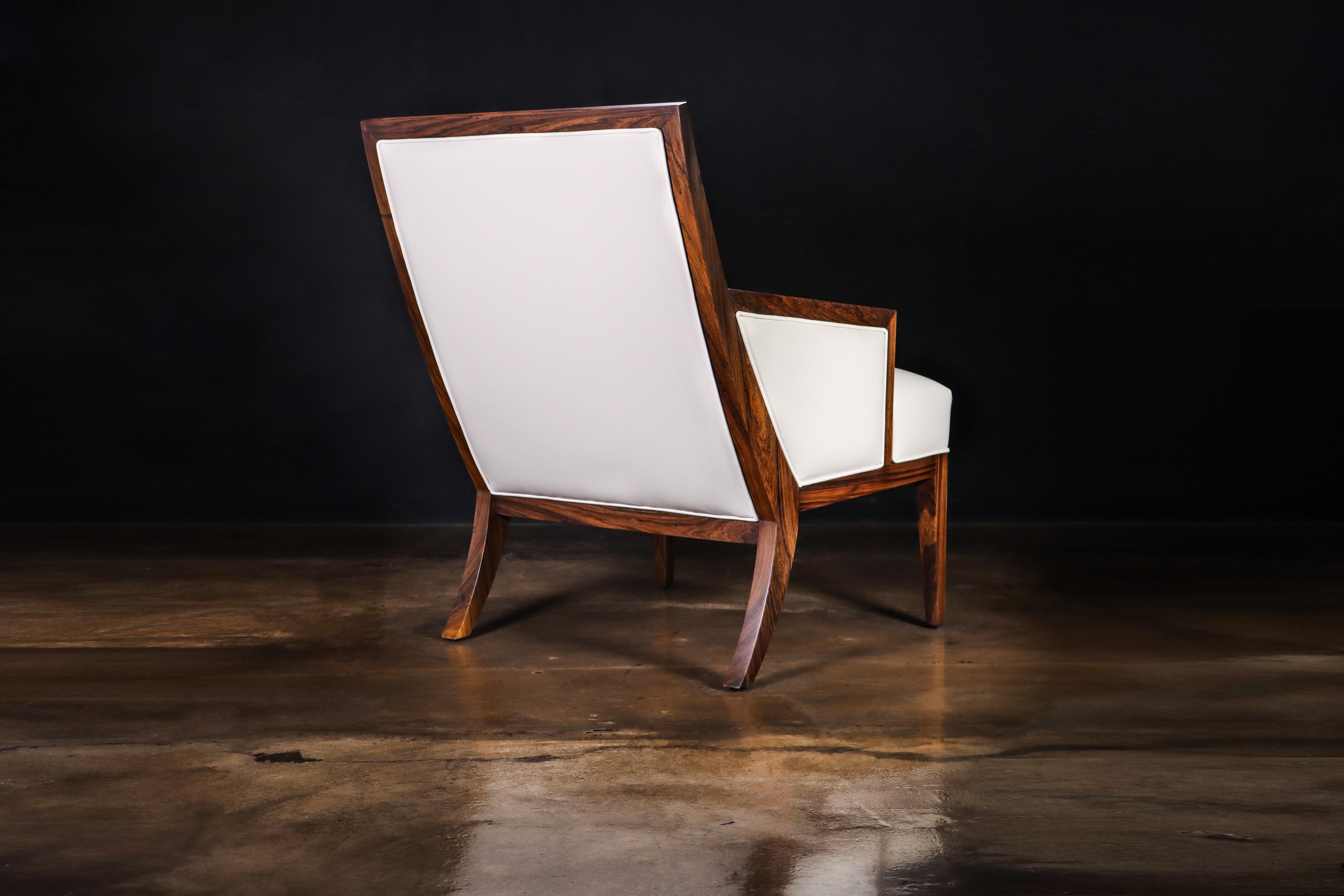 Modern Contemporary Lounge Chair in Wood and White Leather from Costantini, Belgrano For Sale