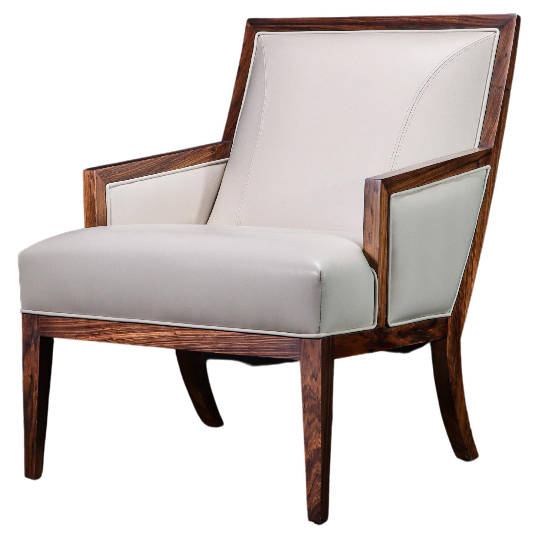 Contemporary Lounge Chair in Wood and White Leather from Costantini, Belgrano For Sale