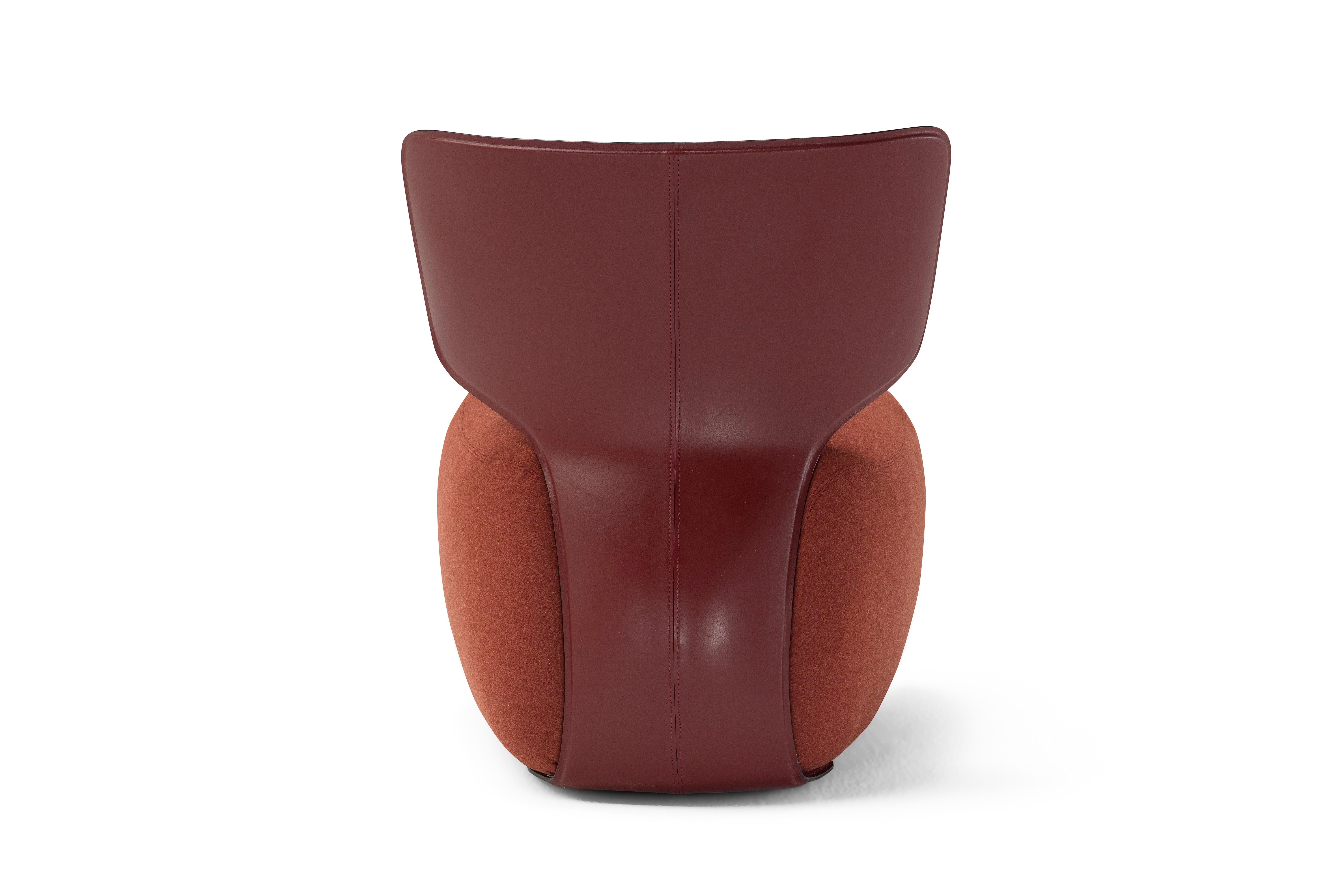 Organic Modern Contemporary Lounge Chair 'NOA' Red Fabric and Cuoio Leather For Sale