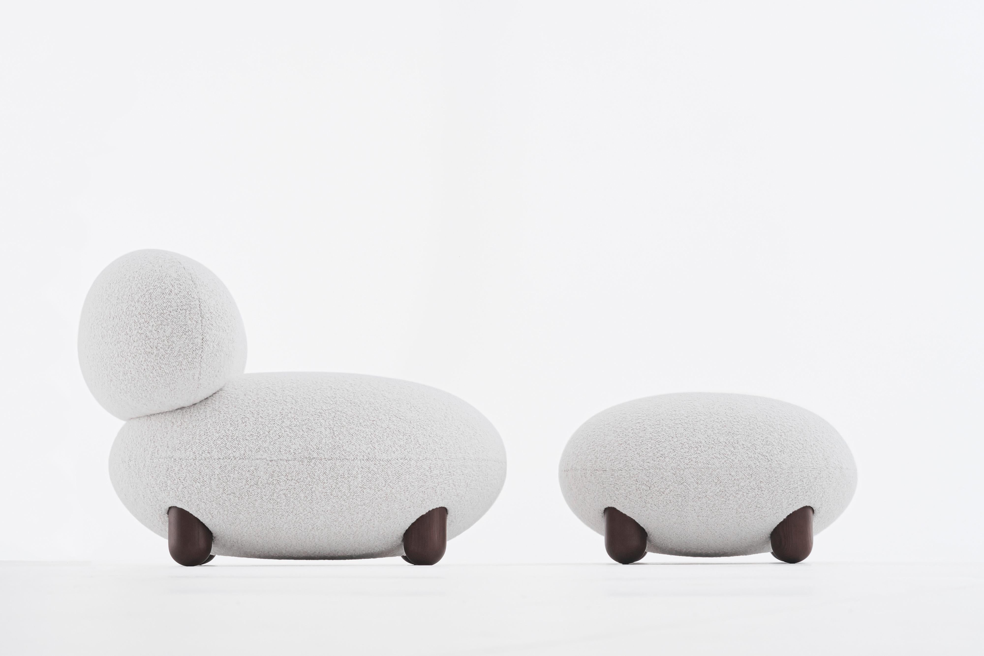 Organic Modern Contemporary Lounge Chair + Ottoman 'Flock' with Brown Legs,  Karakorum 007  For Sale