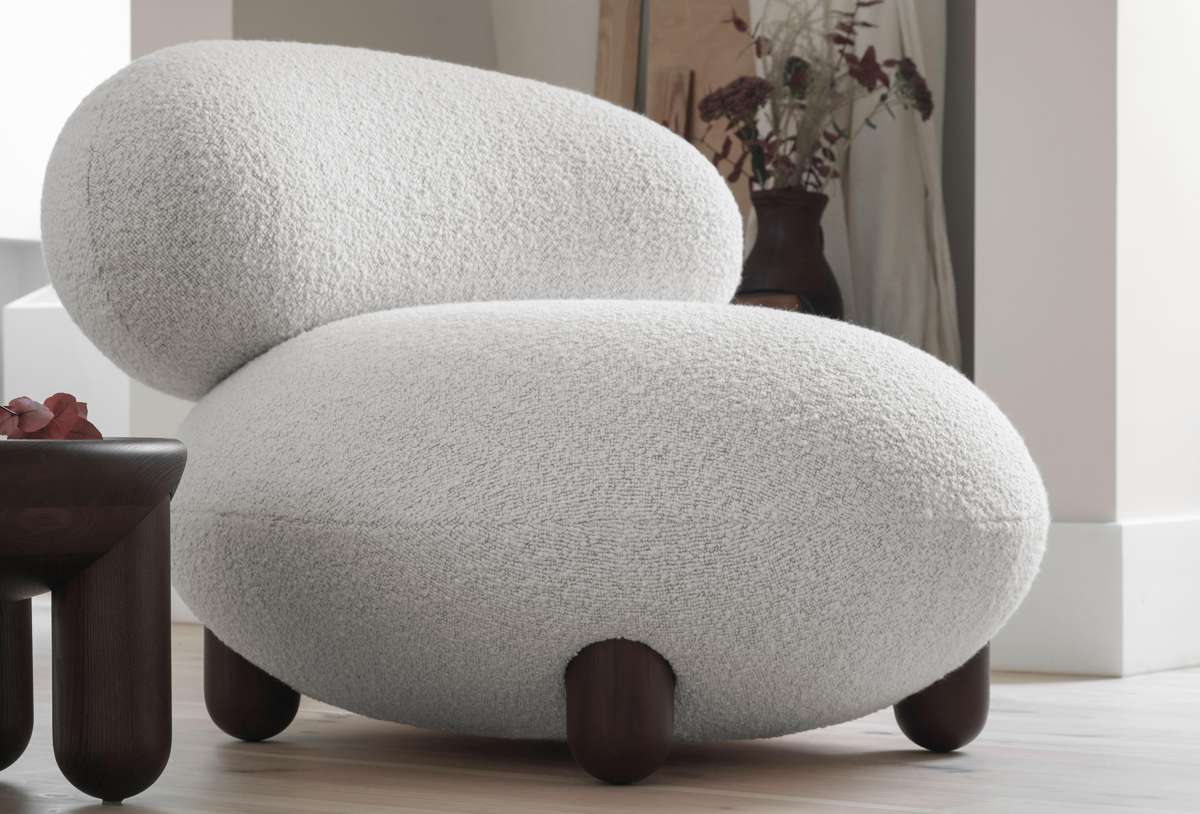 Wool Contemporary Lounge Chair + Ottoman 'Flock' with Brown Legs,  Karakorum 007  For Sale