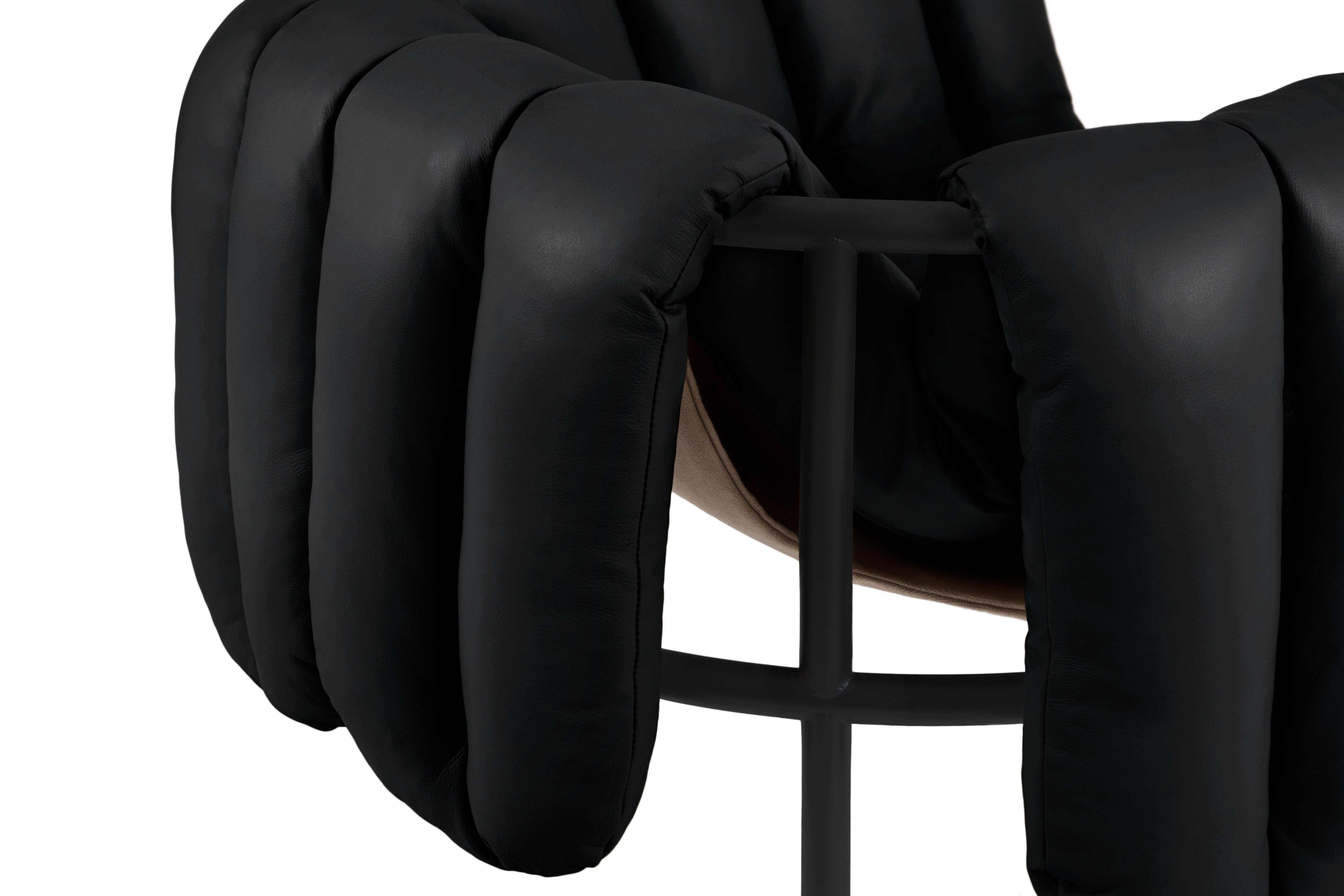 Modern Contemporary Lounge Chair 'Puffy' by HEM, Black Steel, Black Leather For Sale