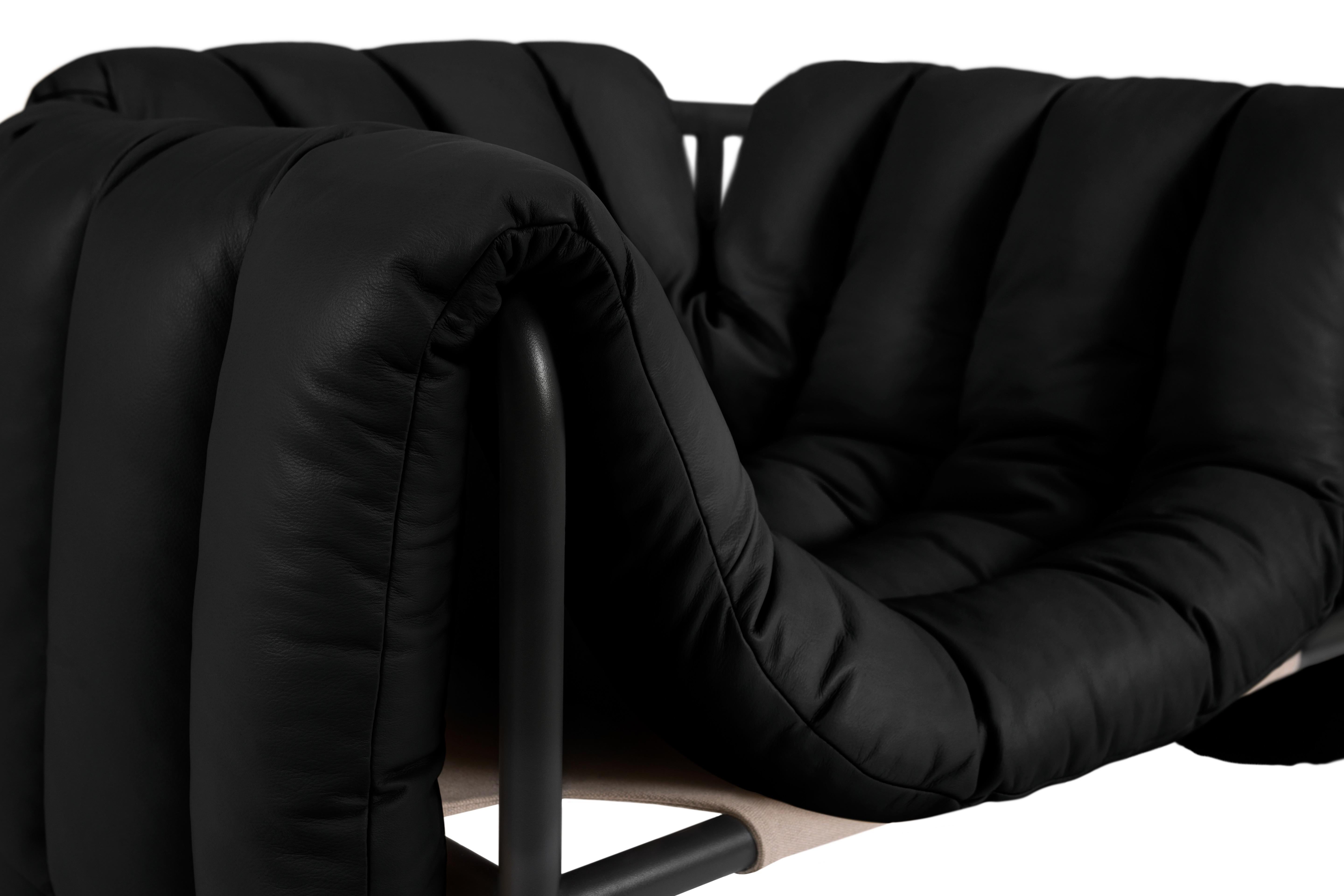 Polish Contemporary Lounge Chair 'Puffy' by HEM, Black Steel, Black Leather For Sale