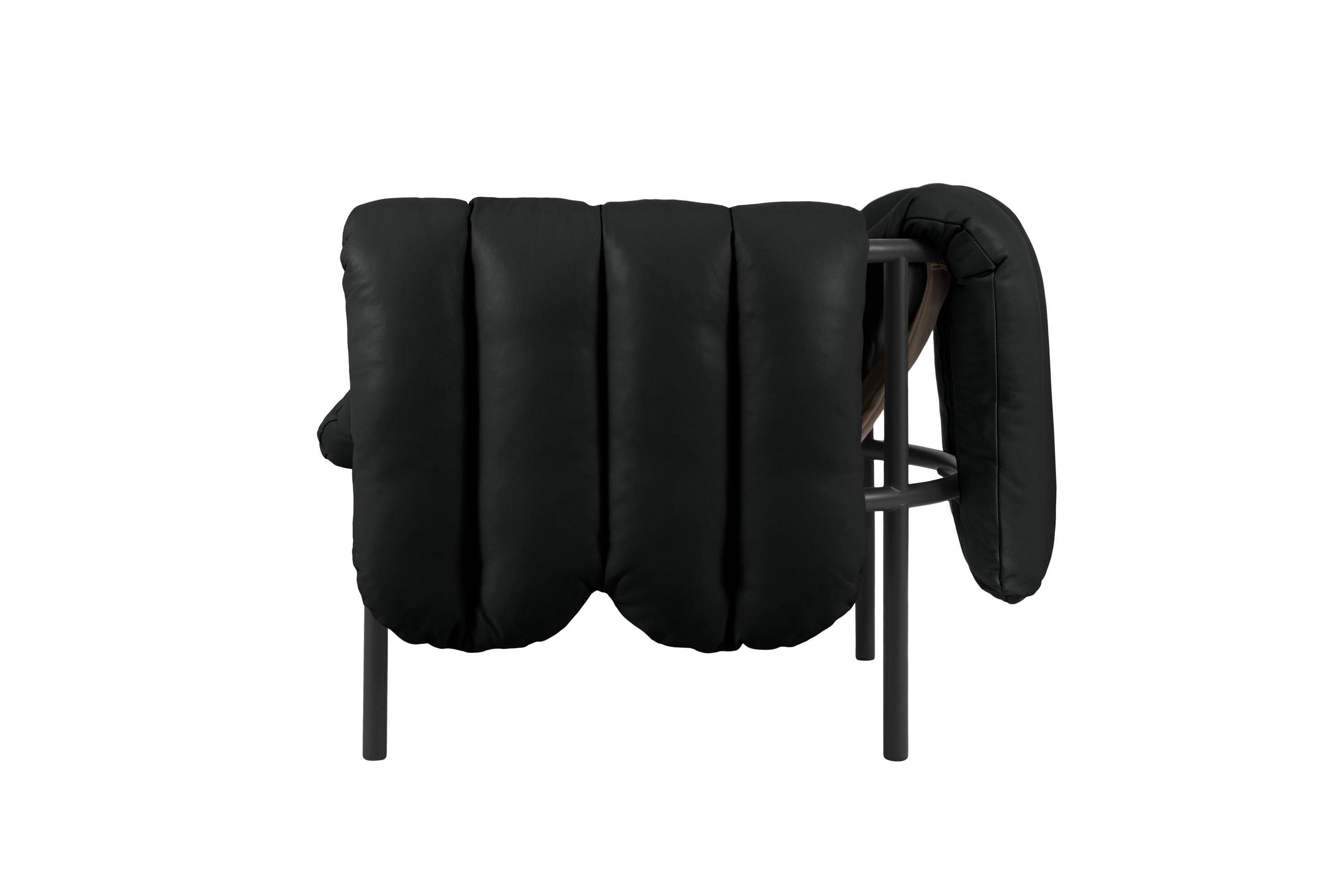 Contemporary Lounge Chair 'Puffy' by HEM, Black Steel, Black Leather In New Condition For Sale In Paris, IDF